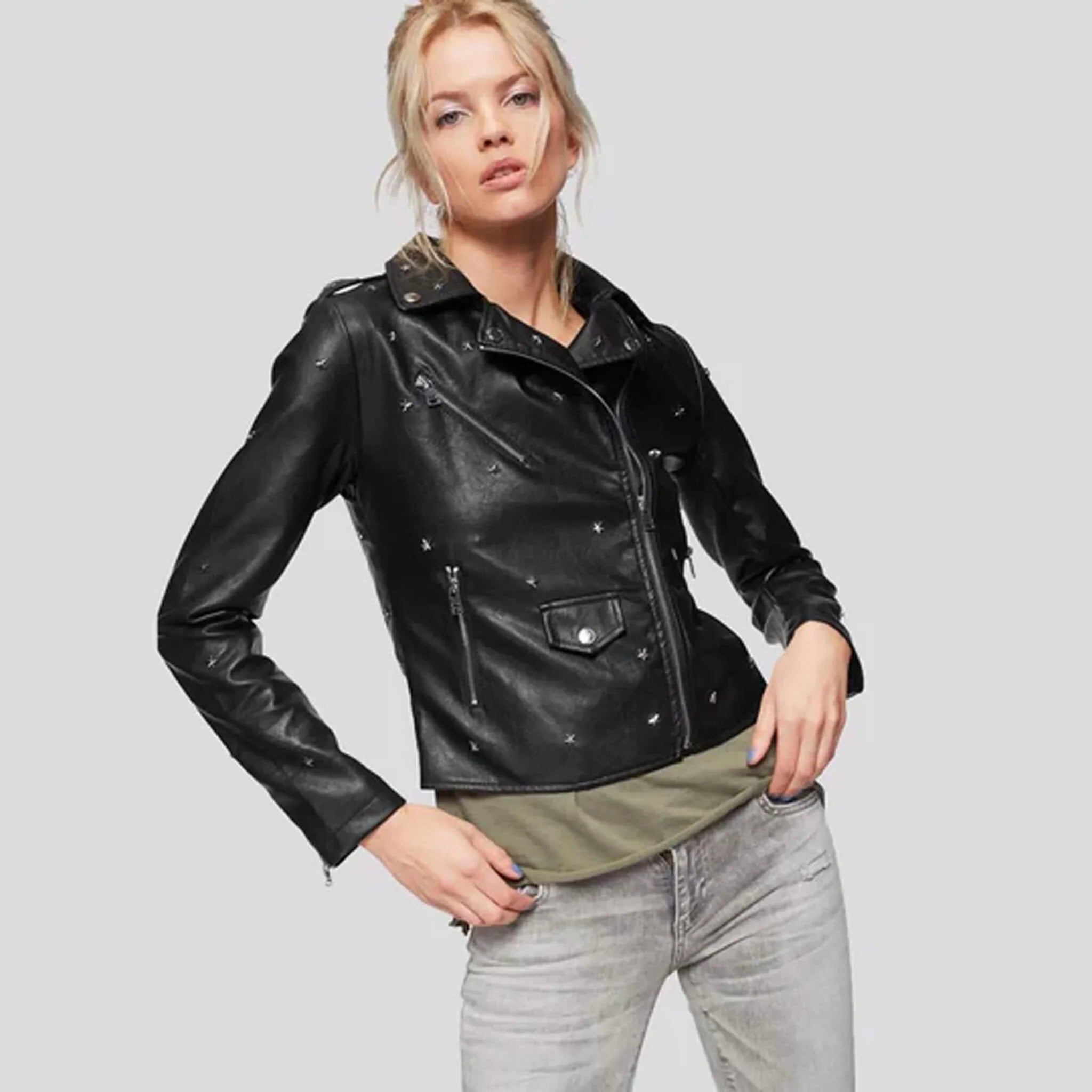 Nox Black Studded Leather Jacket – Genuine Lambskin Biker