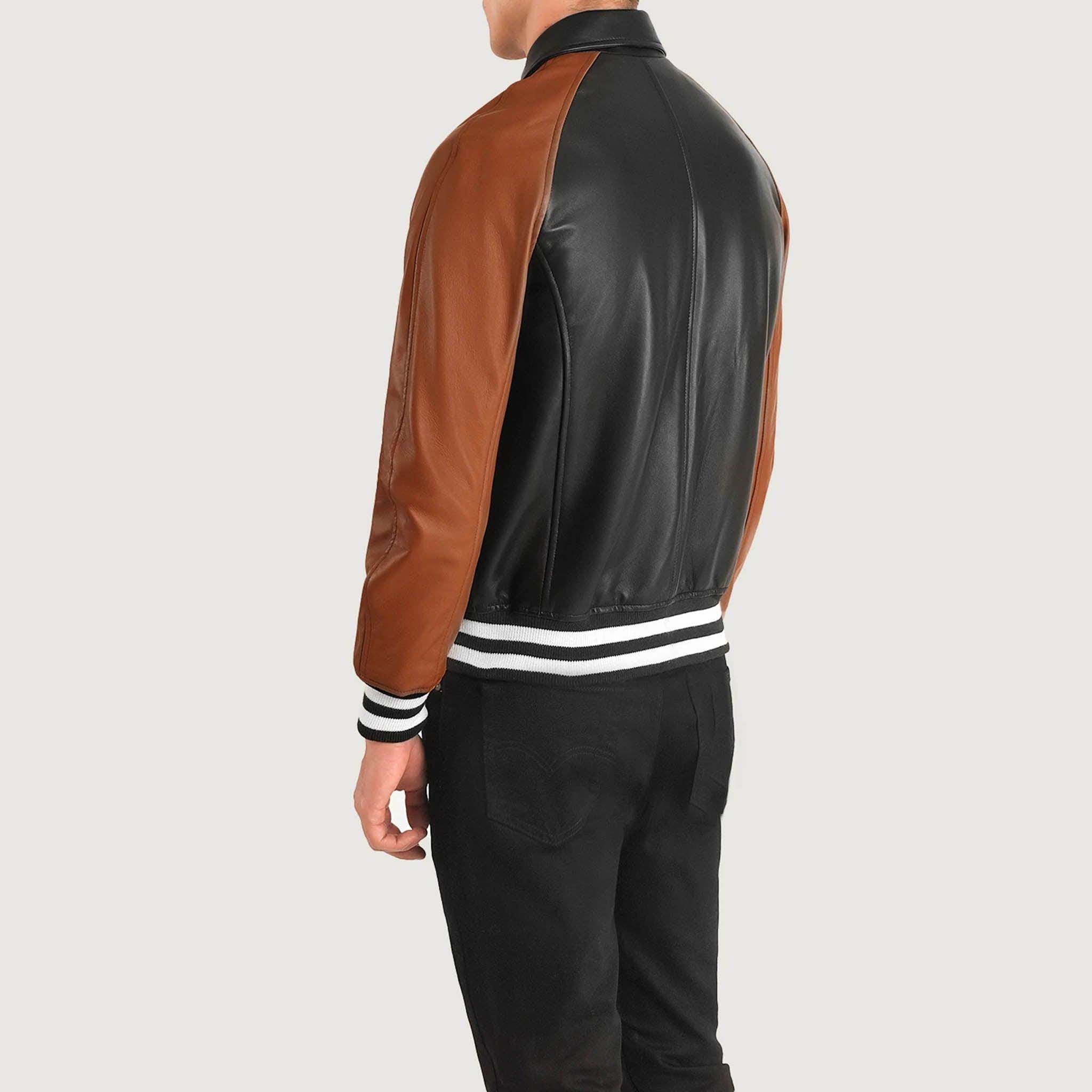 Abelard Brown & Black Leather Varsity Jacket – Timeless Classic Style