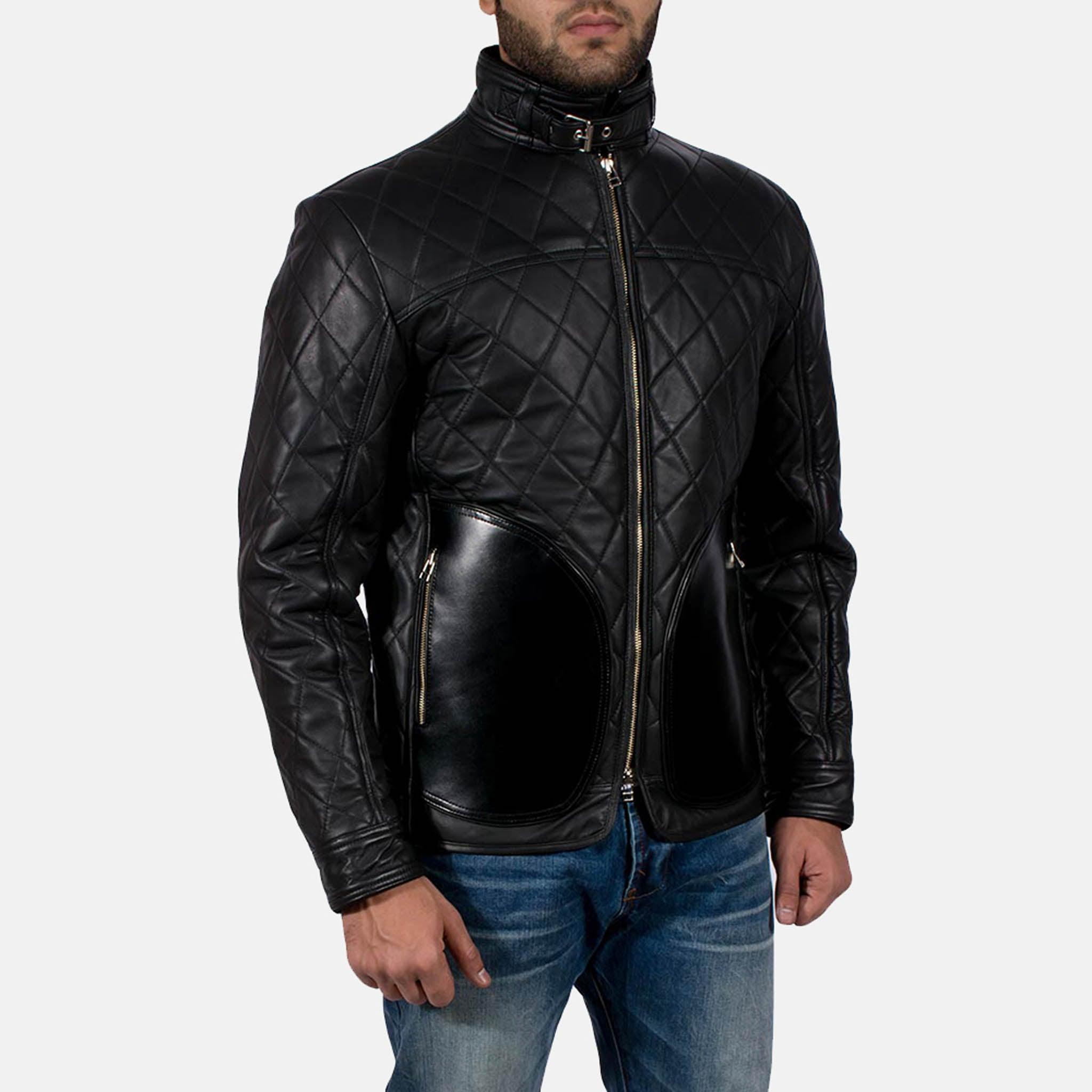 Satsis Men's Black Leather Biker Jacket - Premium Quality & Custom Embroidery Patches