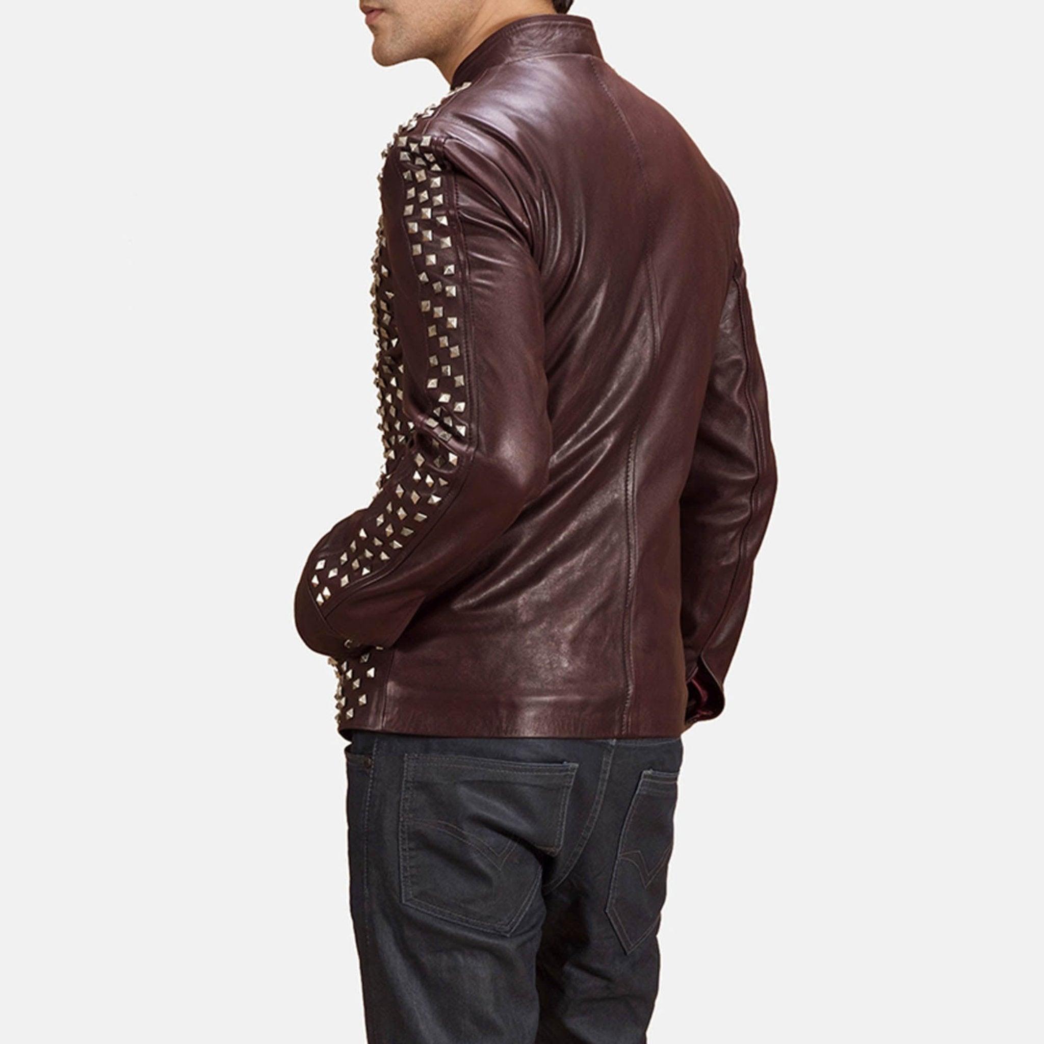 Nominal Maroon Leather Jacket – Tailored Fit, Sleek Biker Style