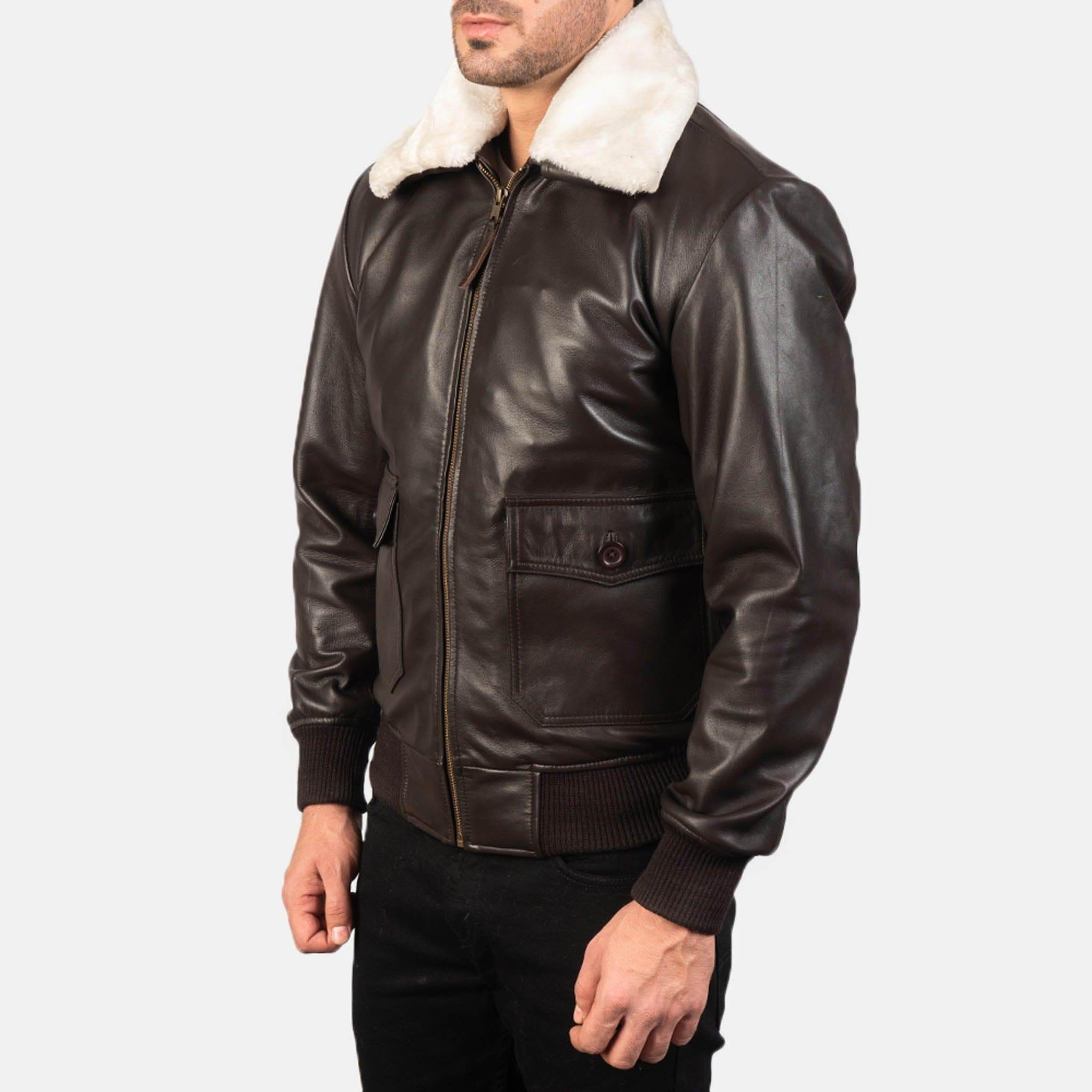 Aarin G-1 Brown Leather Bomber Jacket – Premium Military-Inspired Outerwear - leathergang.com