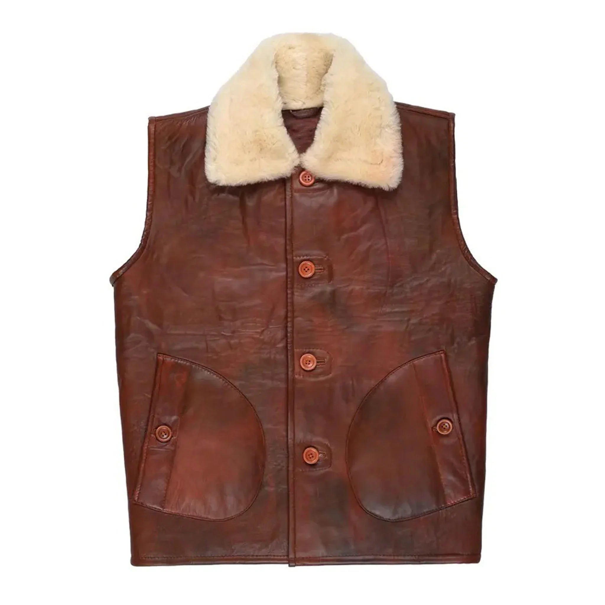 Men's Sheepskin Leather Shearling Vest – Brown Gilet