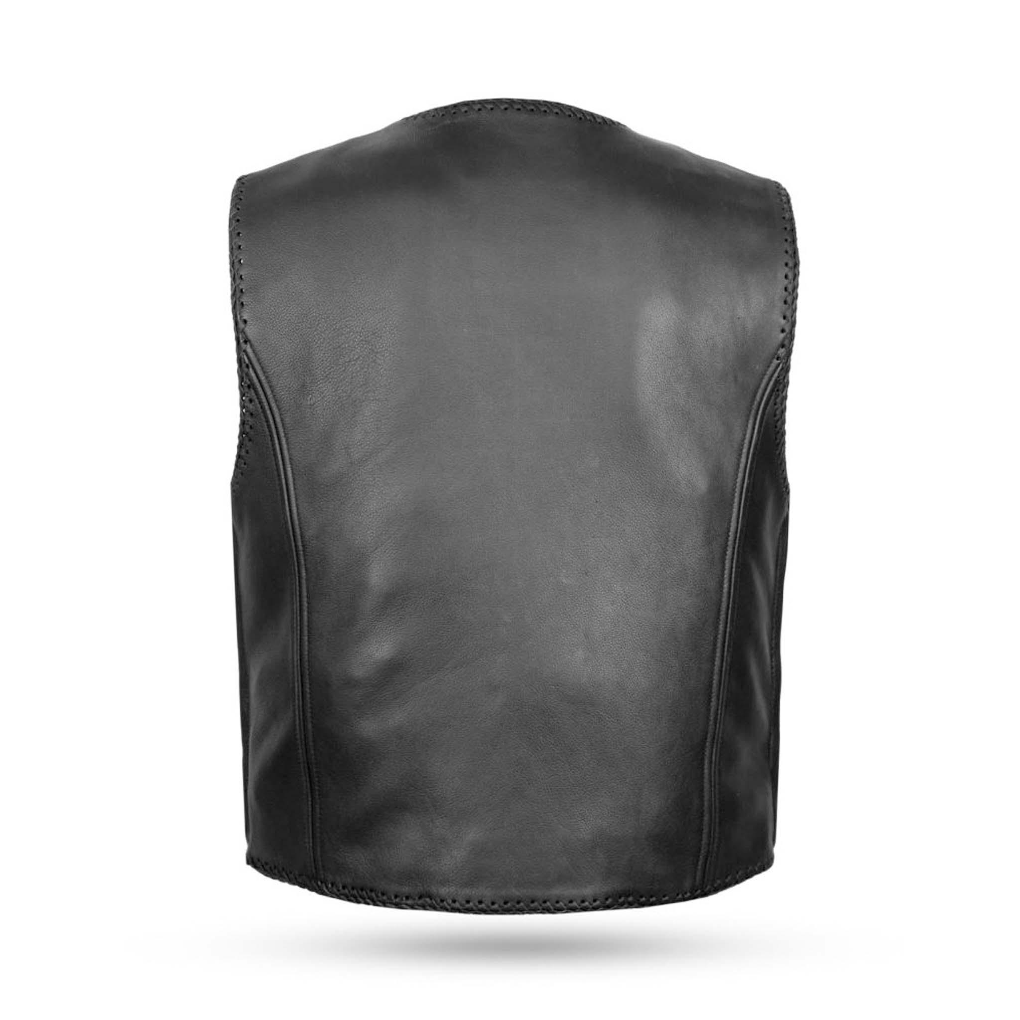 Premium Leather Waistcoat for Men with Fish Hook Fasteners & Brass Zipper – Stylish Motorcycle Vest - leathergang.com