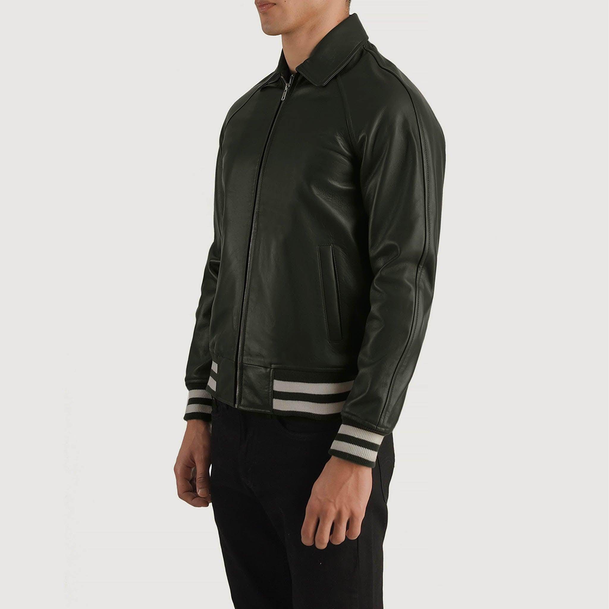 Abelard Green Leather Varsity Jacket – Timeless Classic Style