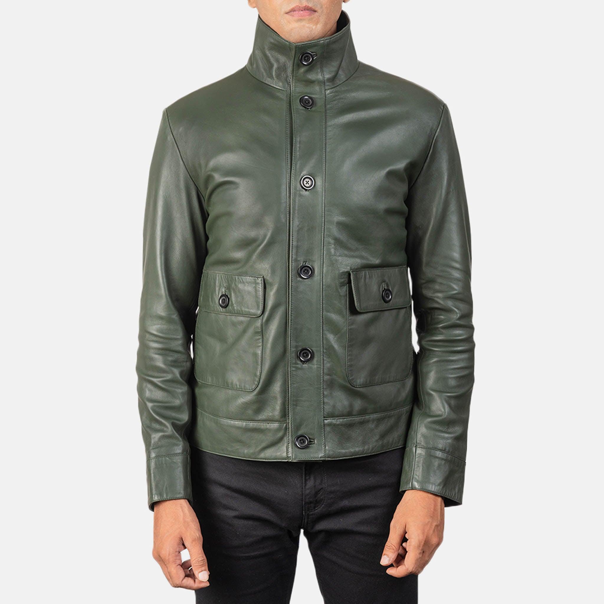 Men's Calem Green Leather Bomber Jacket – High-Quality Leather Apparel - leathergang.com