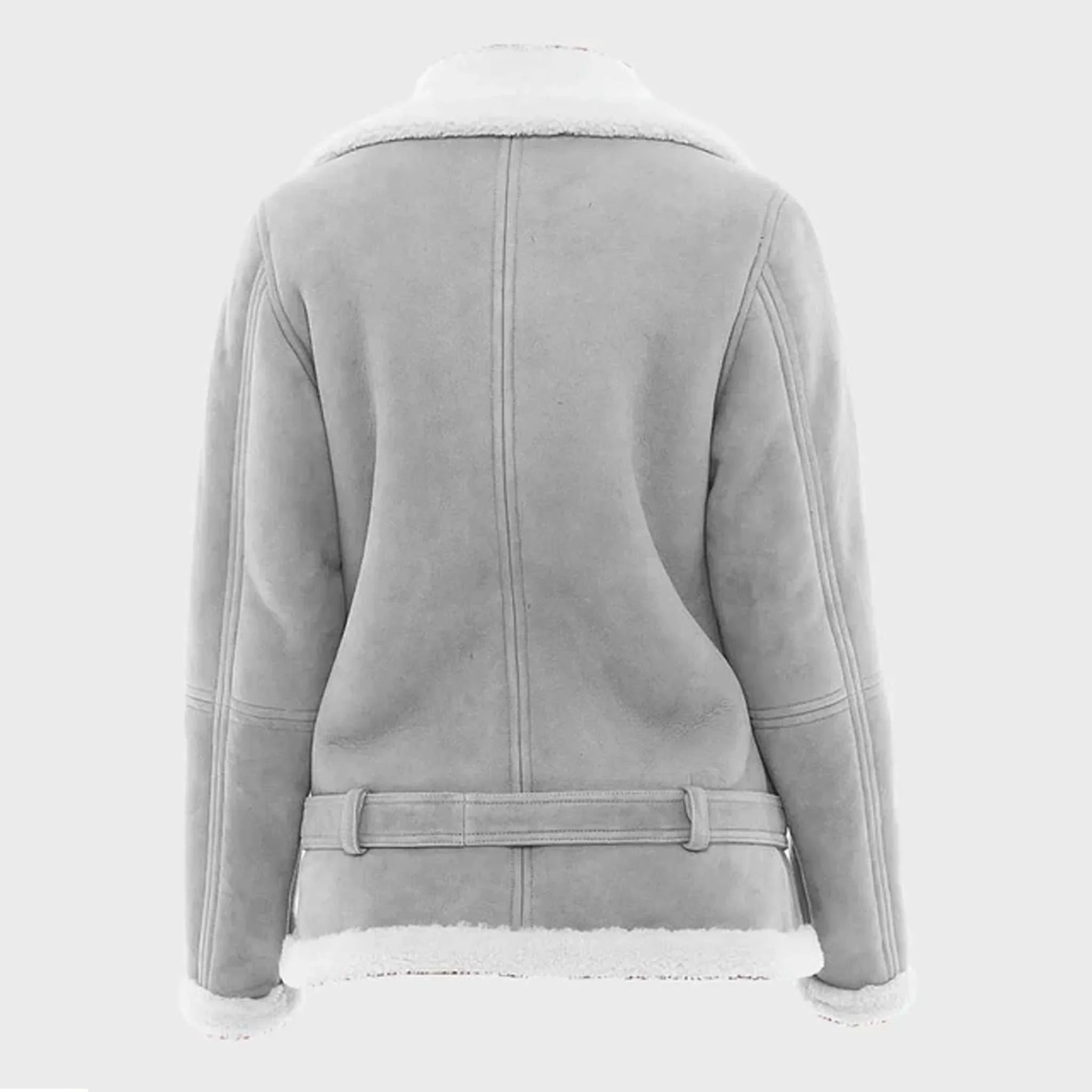 Cryzar Women’s RAF Shearling Jacket - Grey Suede Leather B3 Bomber Coat - leathergang.com