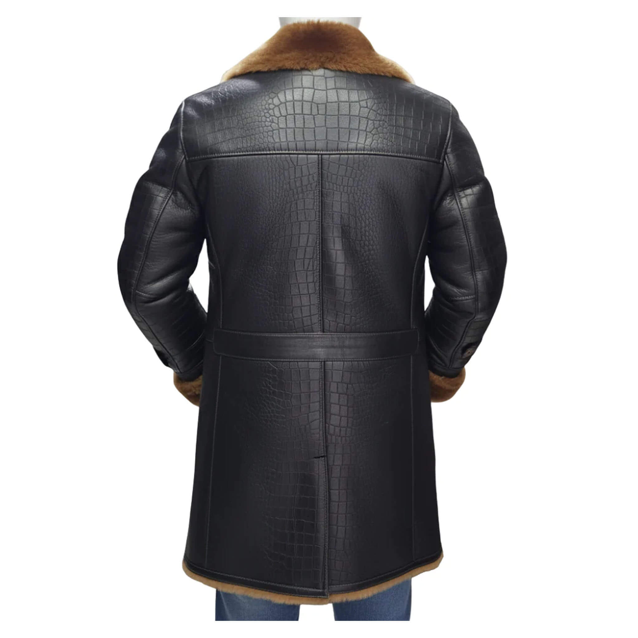 Griffin Black Croc Shearling Double-Breasted Overcoat