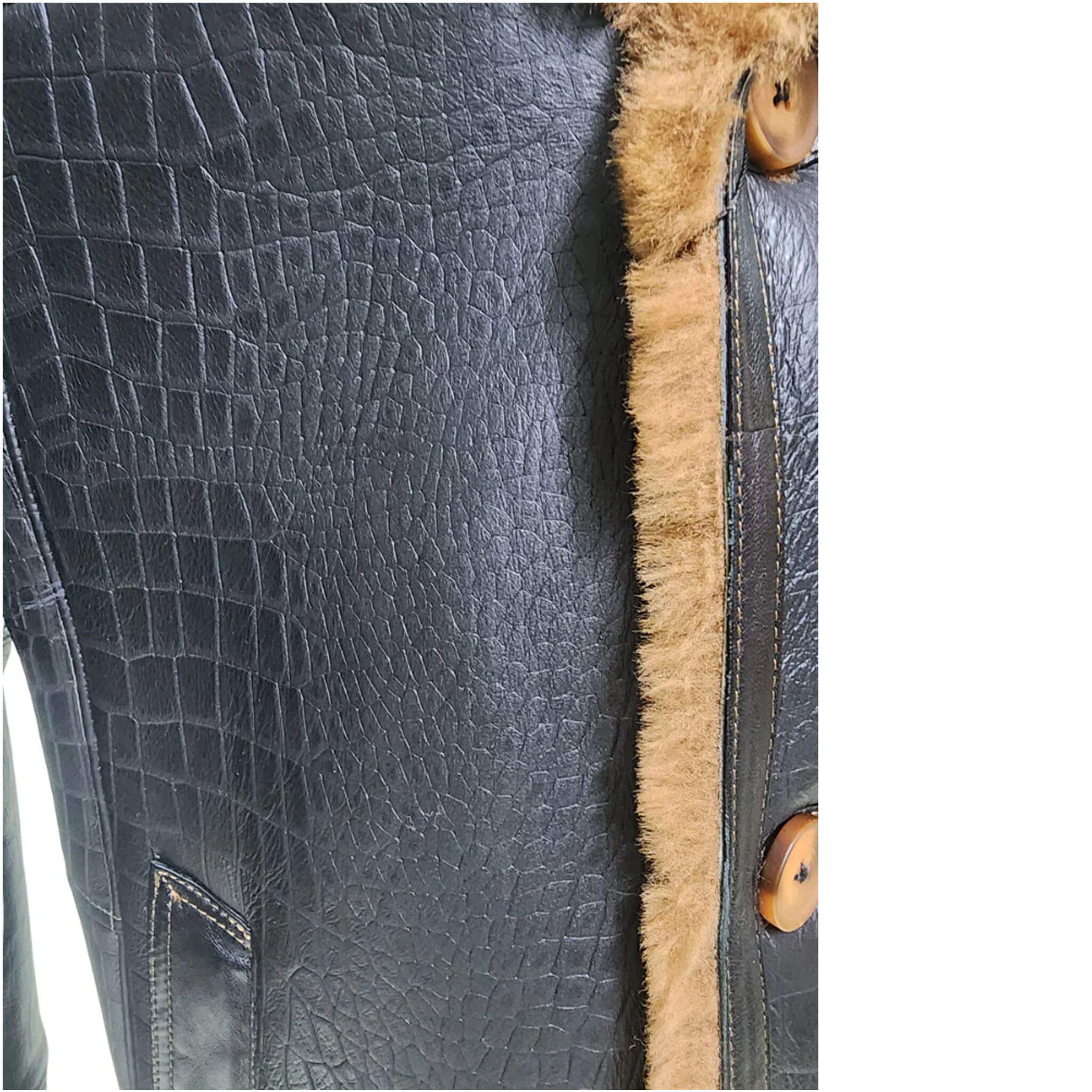 Griffin Black Croc Shearling Double-Breasted Overcoat