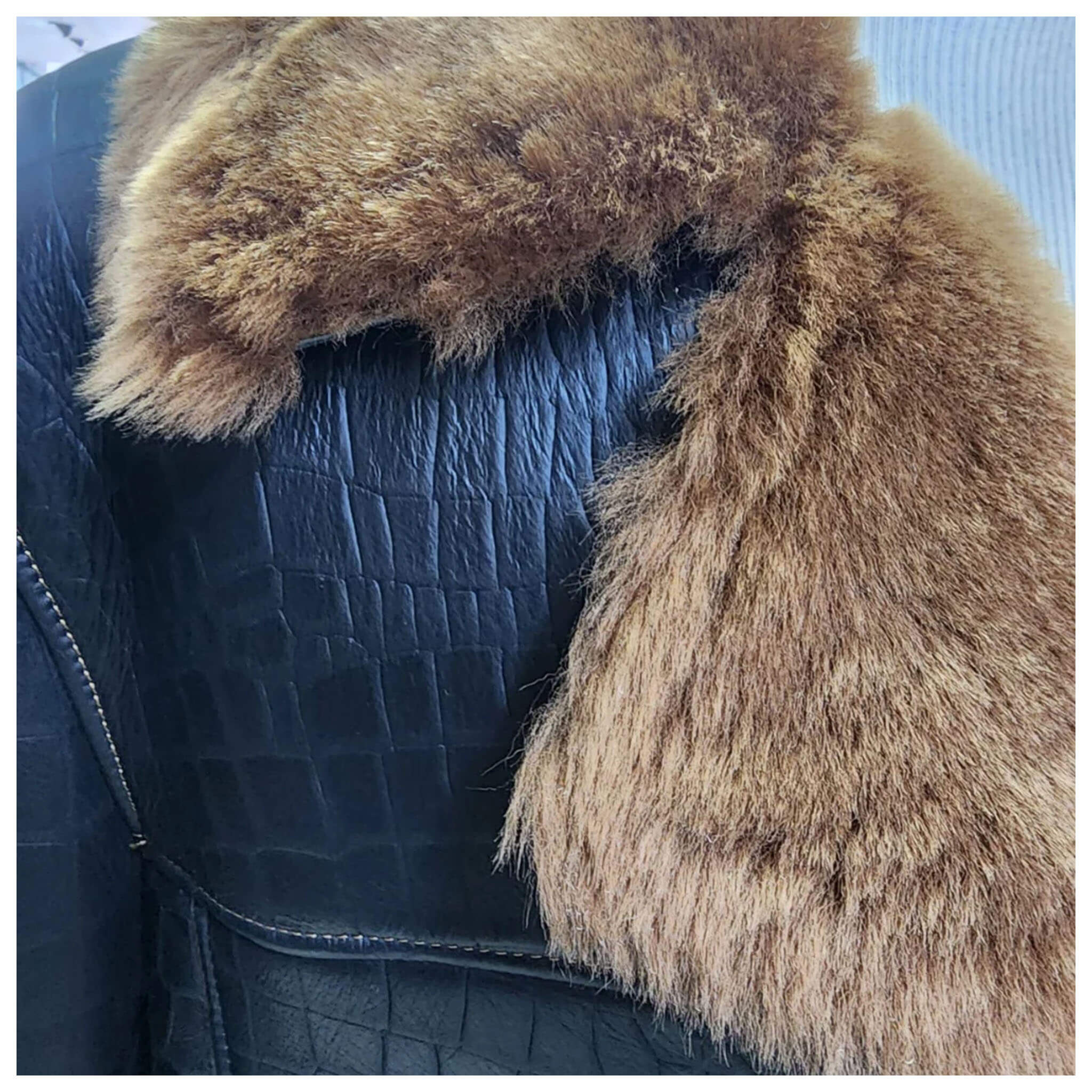 Griffin Black Croc Shearling Double-Breasted Overcoat