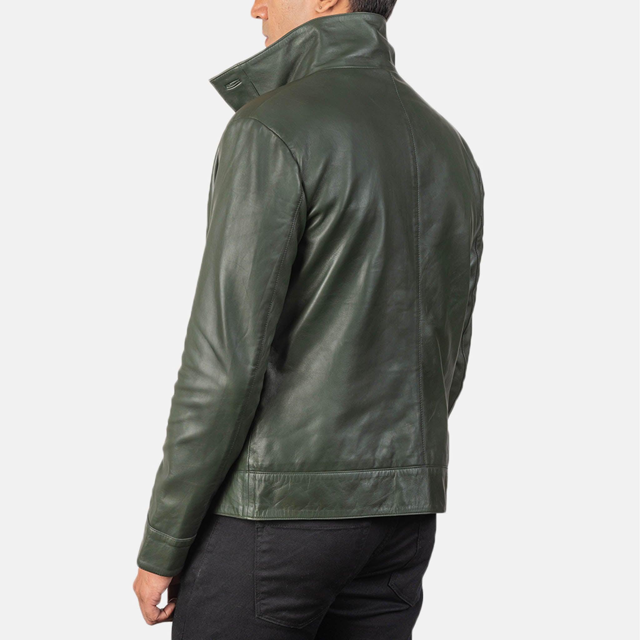 Men's Calem Green Leather Bomber Jacket – High-Quality Leather Apparel