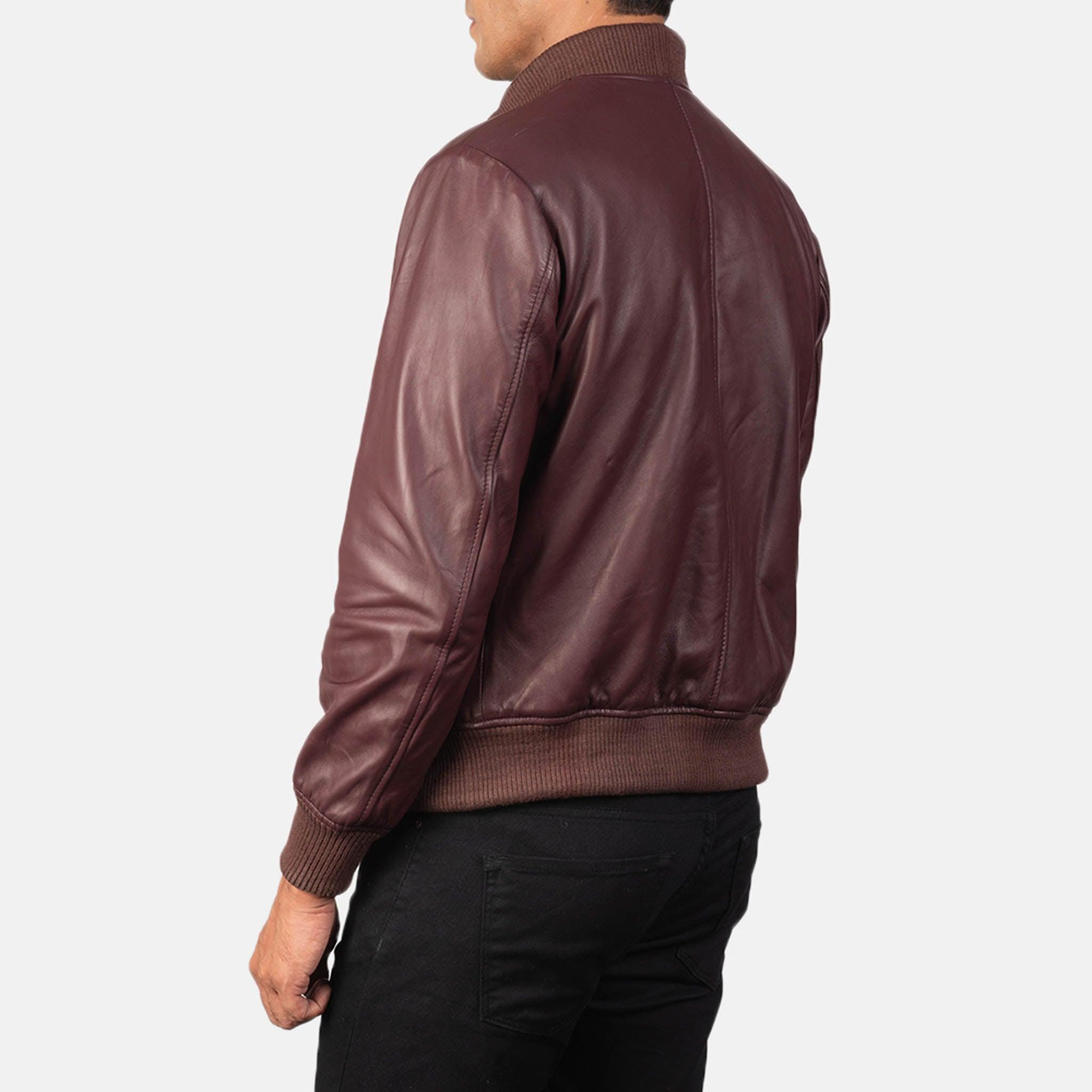 Rayne Maroon Leather Bomber Jacket for Men – Classic Style and Modern Fit