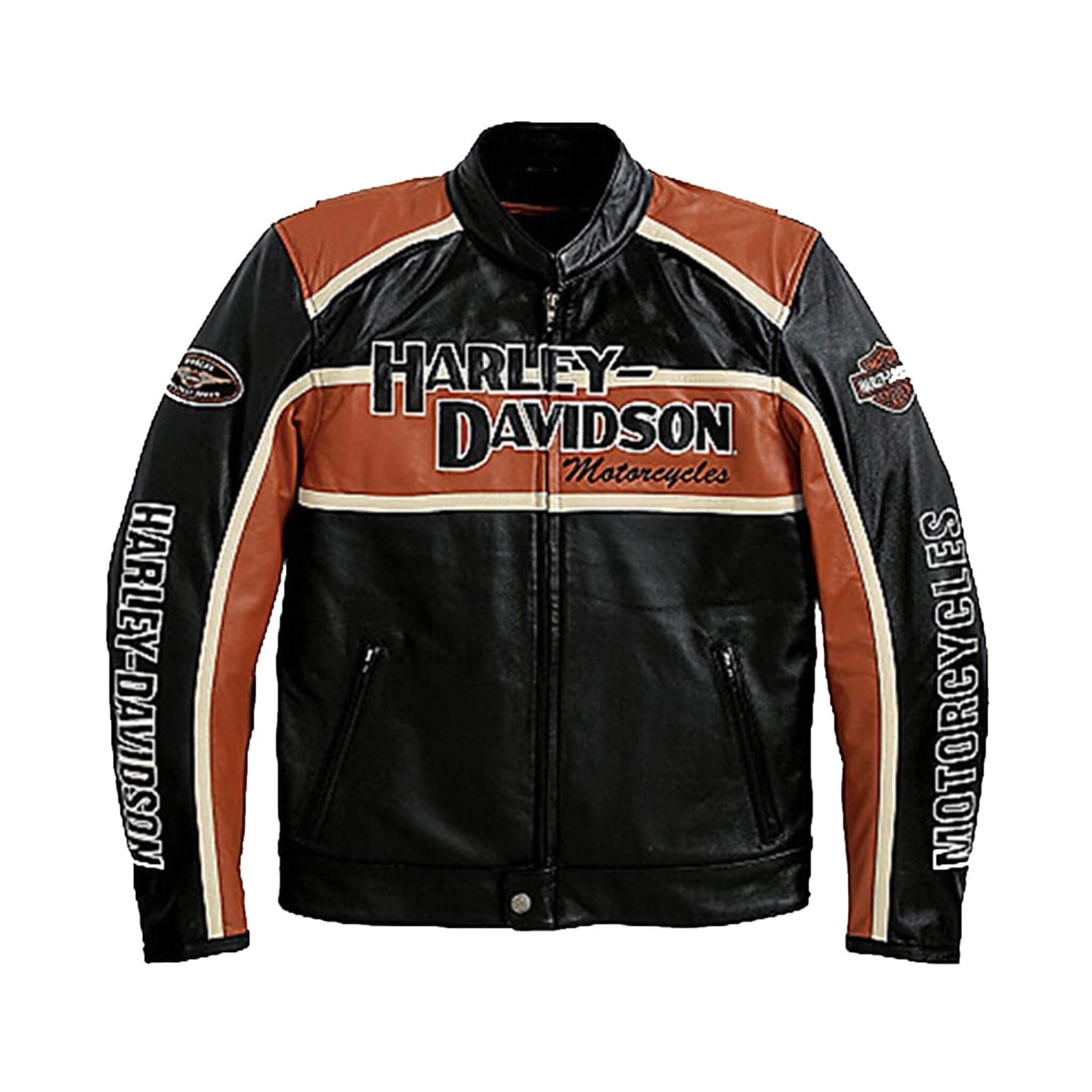 Harley Davidson Orange Leather Cruiser Motorcycle Jacket