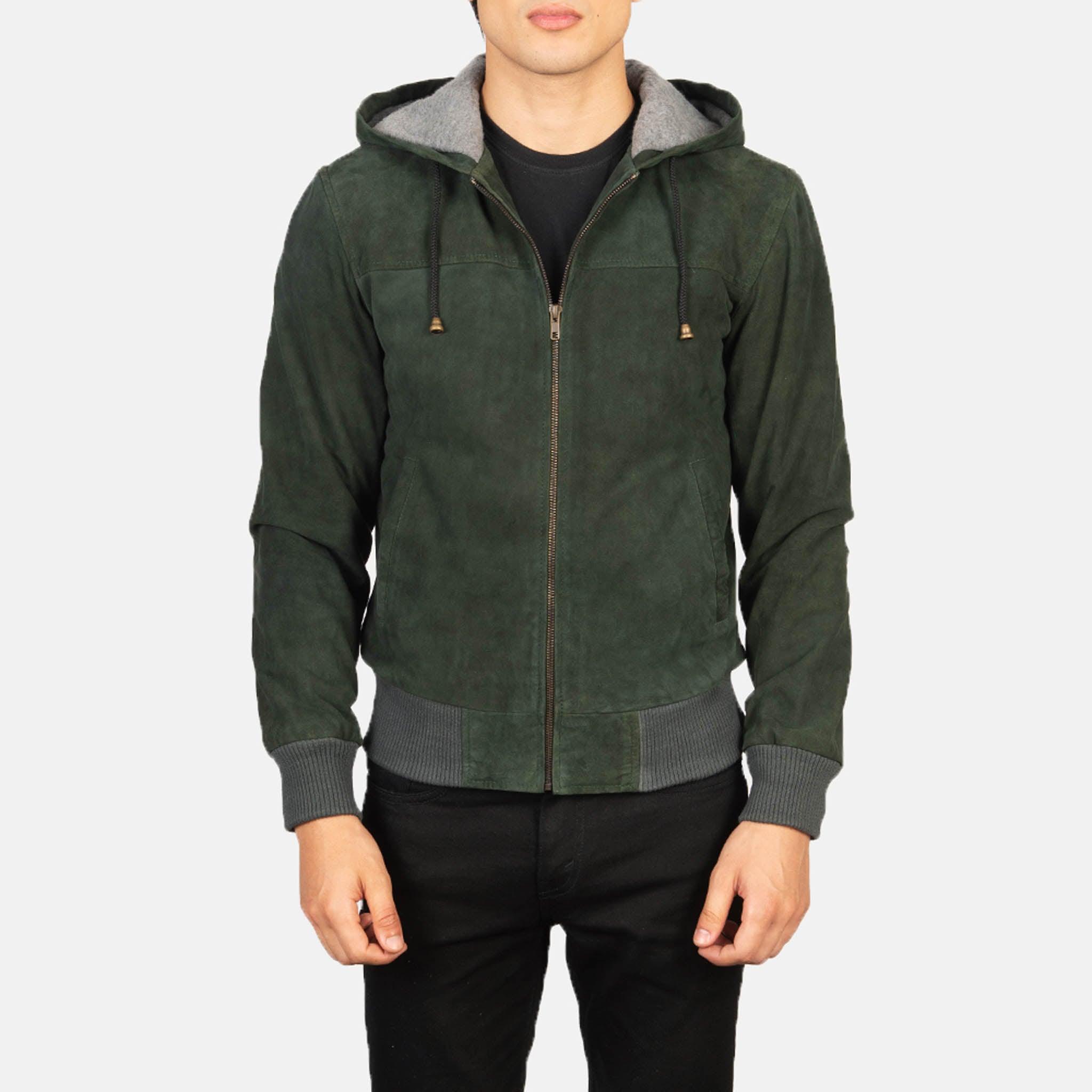 Nintend Green Hooded Bomber Jacket – Premium Suede Leather and Urban Design