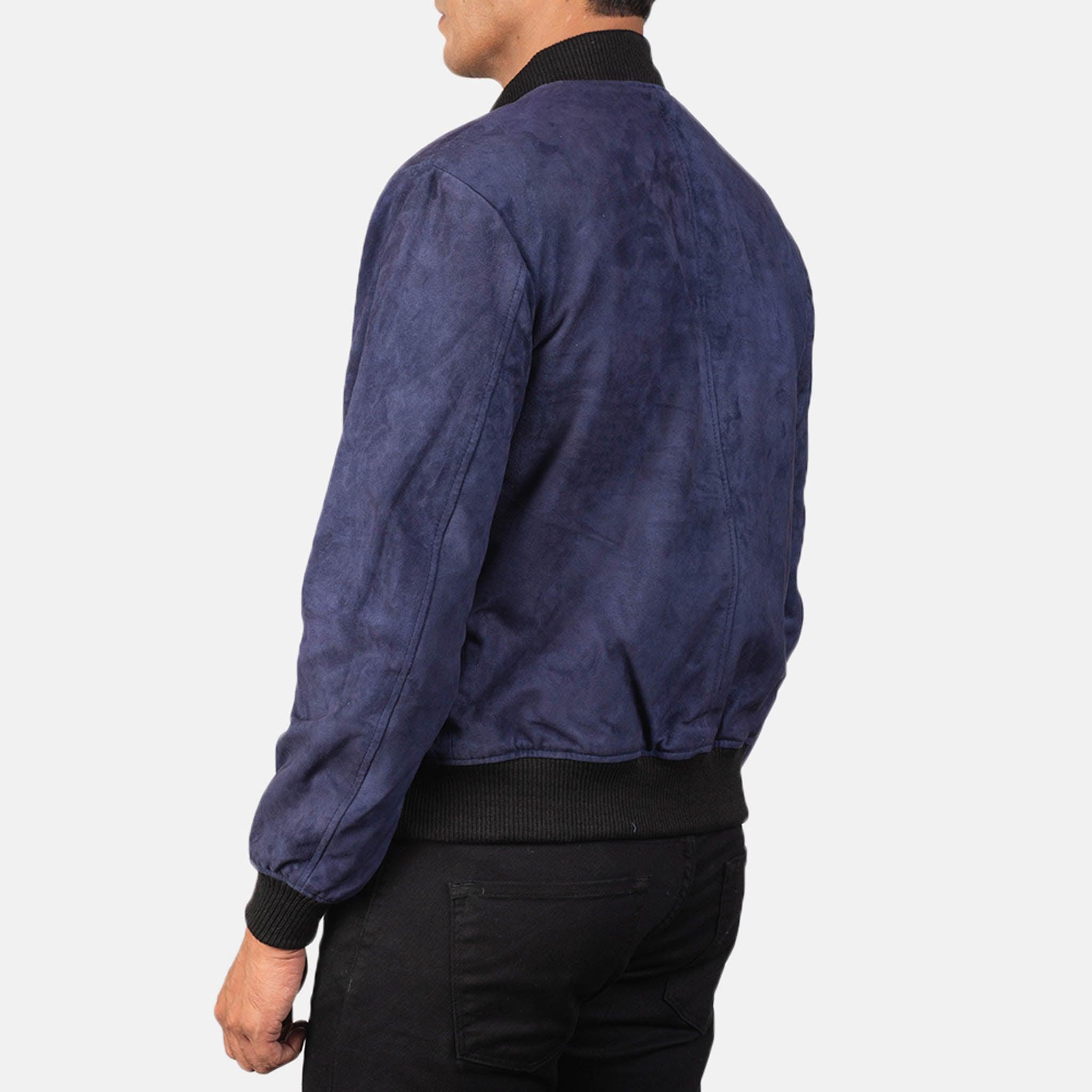 Rayne Premium Blue Suede Leather Bomber Jacket – Ultimate Comfort and Durability