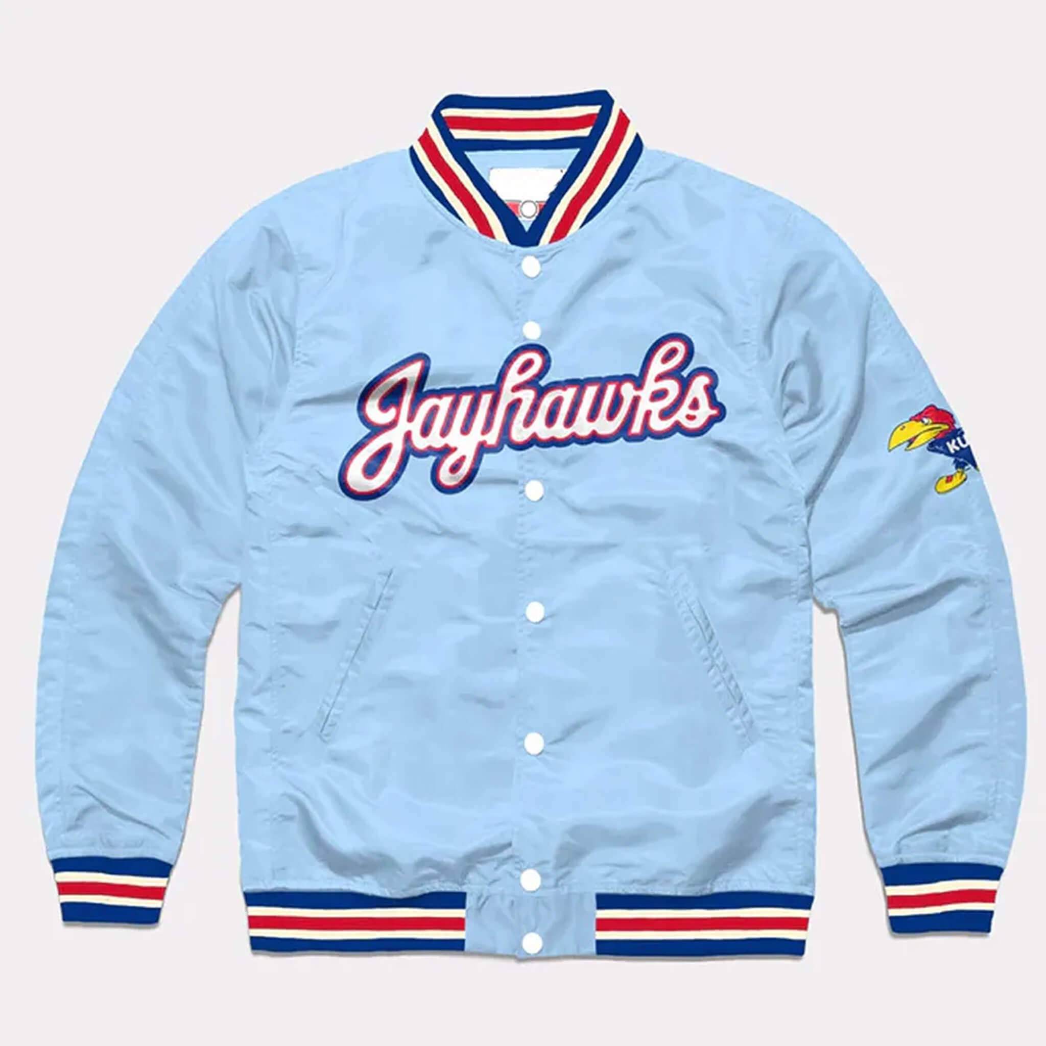 ku fan gear Kansas Jayhawks Light Blue Varsity Jacket – NCAA Fan Gear – leathergang.com