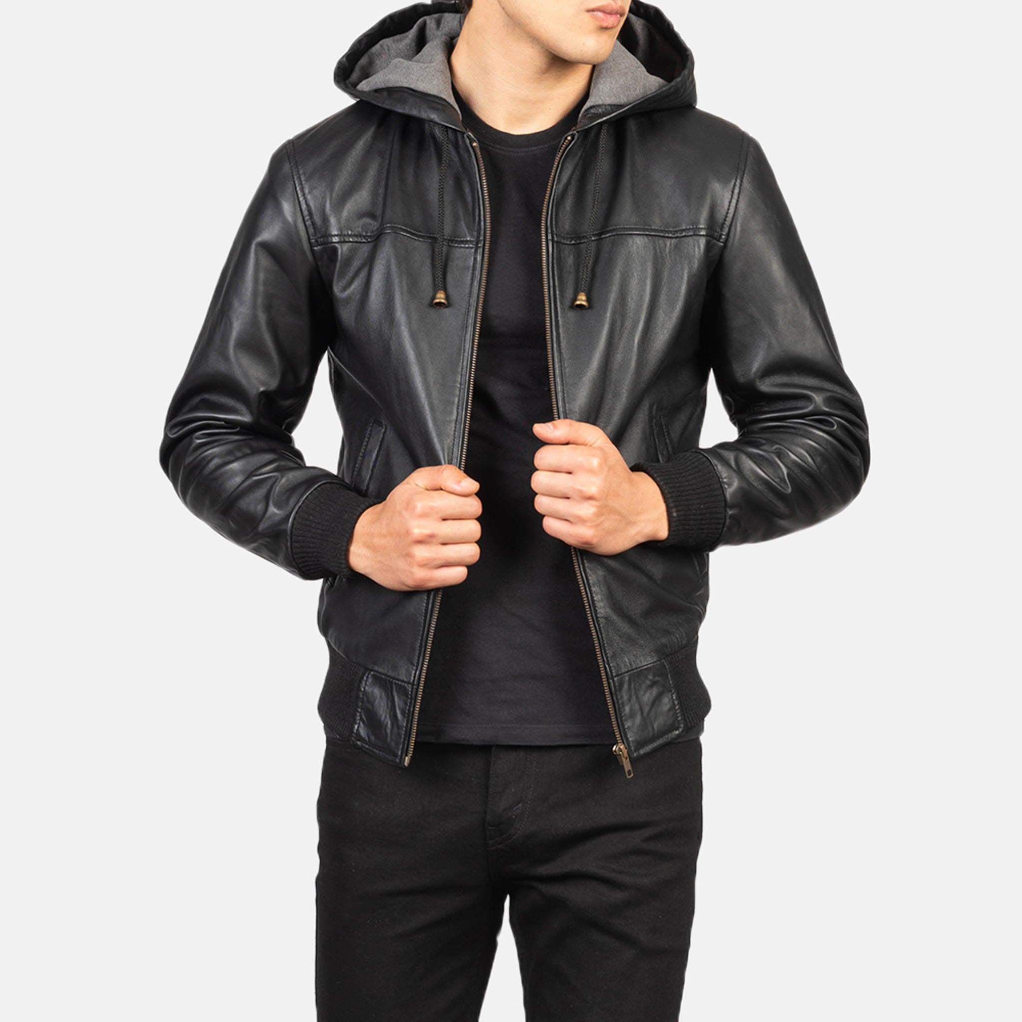 Nintend Black Hooded Leather Bomber Jacket – Iconic Style for Gamers