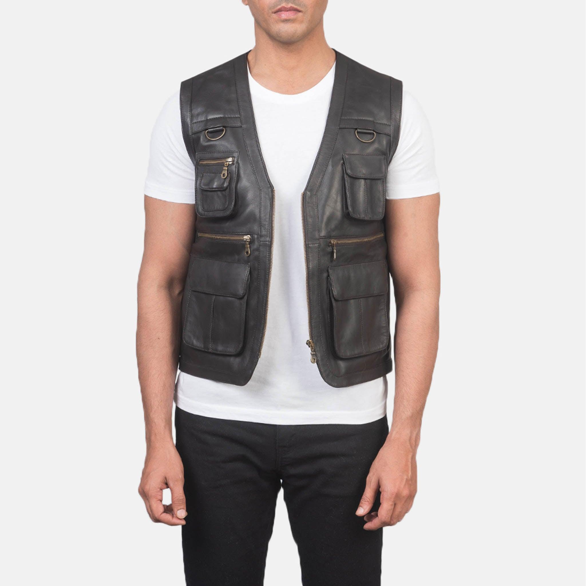 Storm Brown Leather Vest – Men’s Vintage Premium Biker Gear