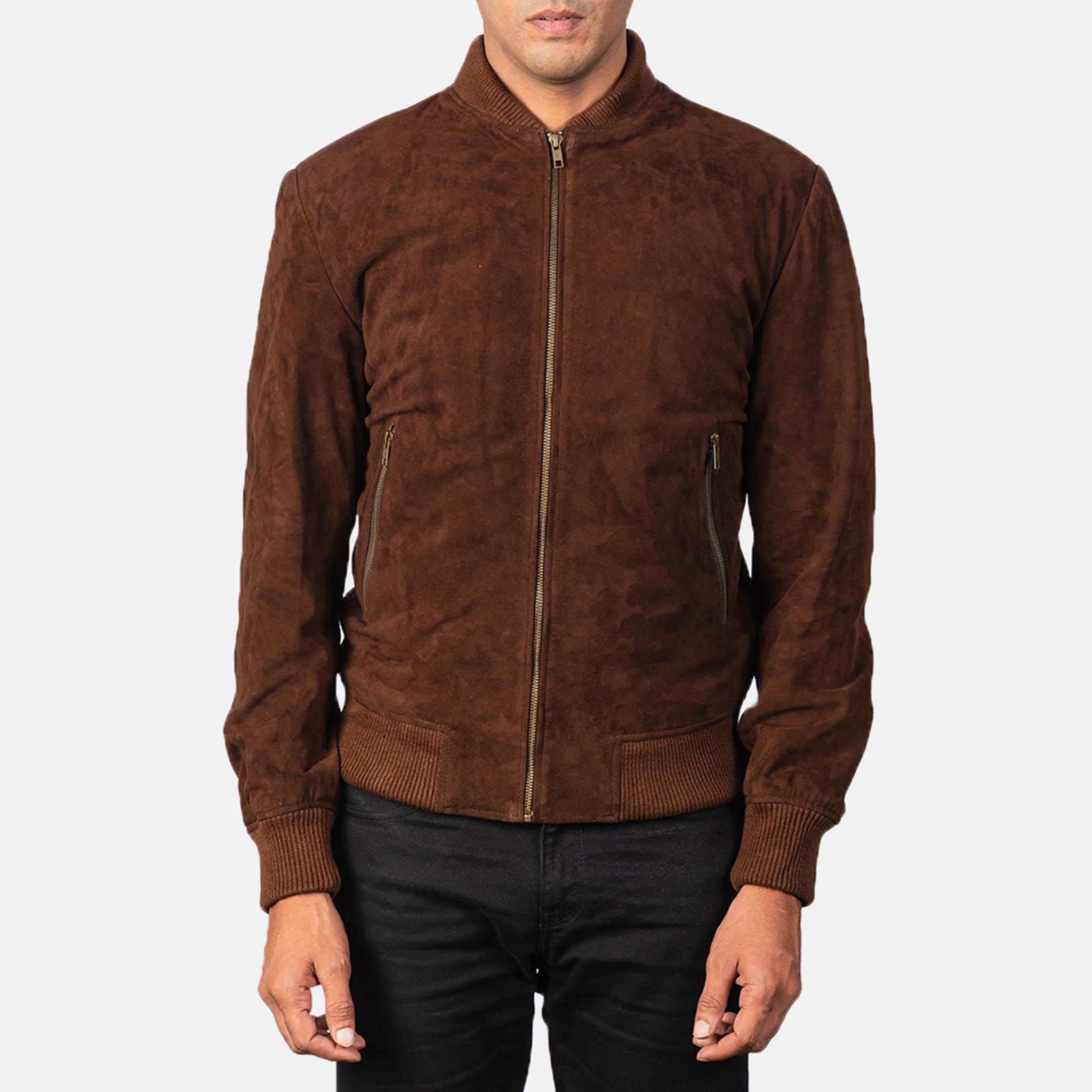 Men's Rayne Brown Suede Leather Bomber Jacket – Sleek Design for Everyday Wear