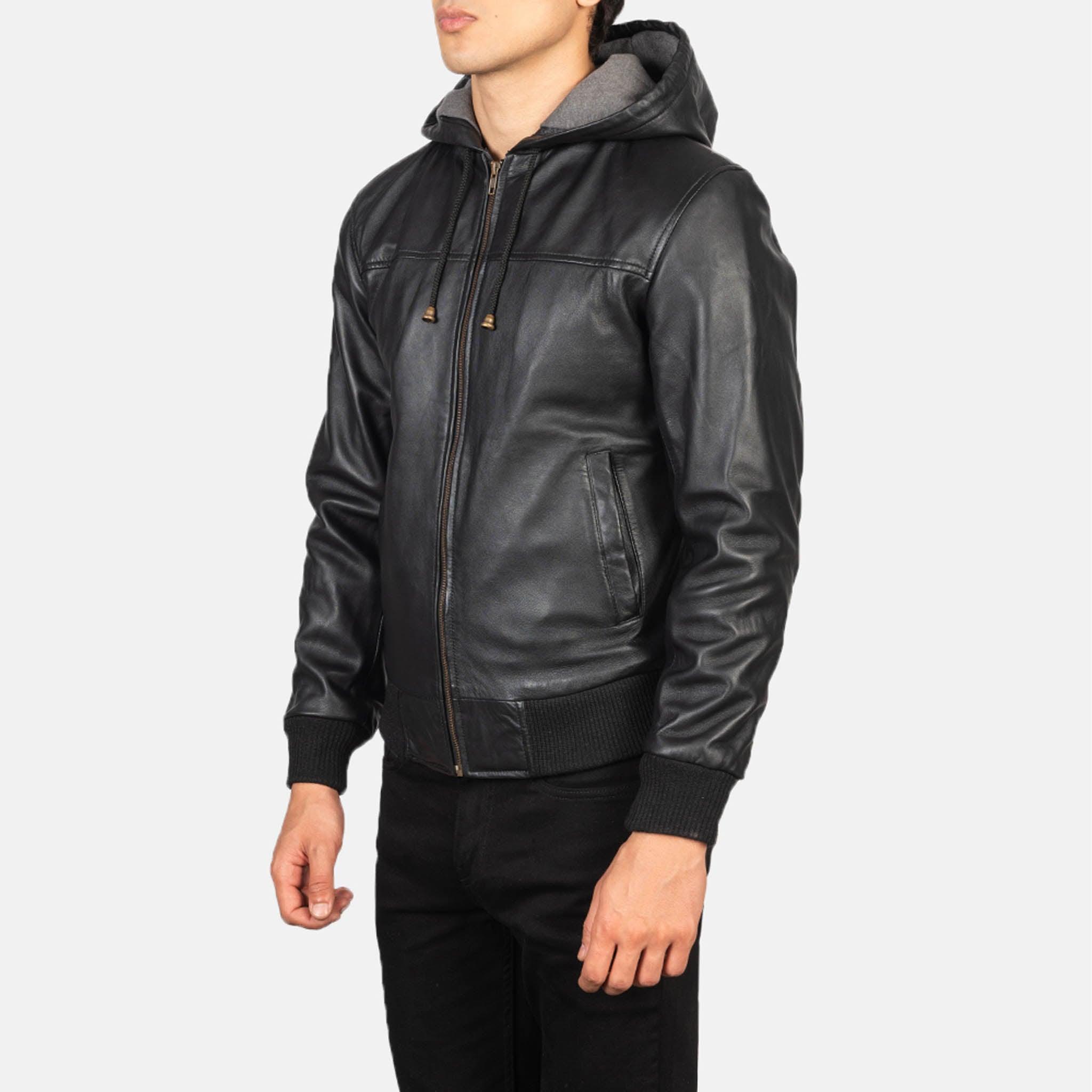 Nintend Black Hooded Leather Bomber Jacket – Iconic Style for Gamers - leathergang.com