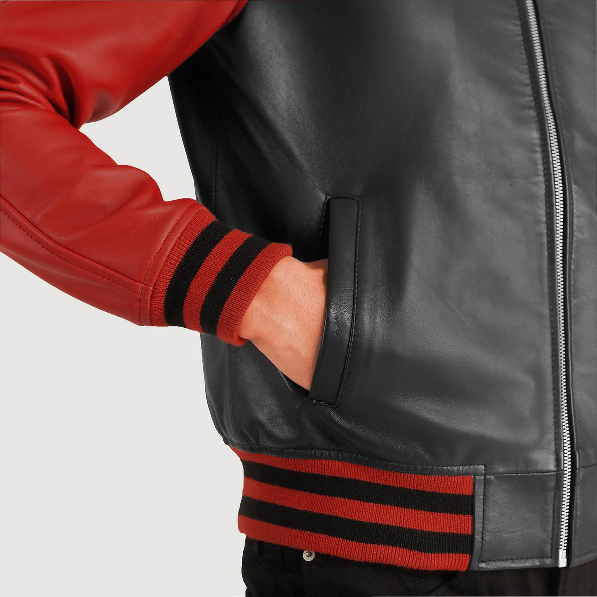 Abelard Red & Black Leather Varsity Jacket – Timeless Classic Style