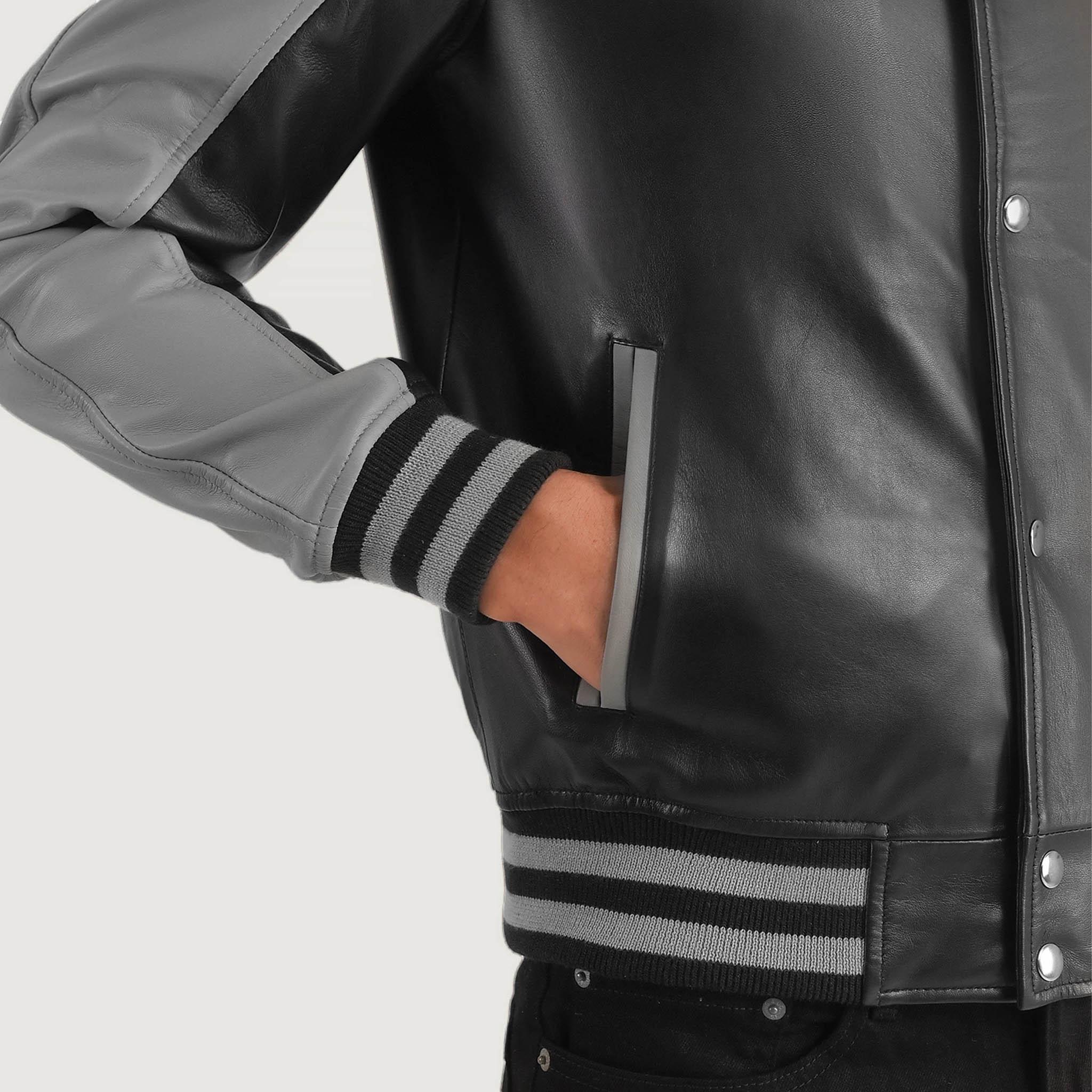 Tristan Leather Varsity Jacket in Black & Gray – College Letterman Style