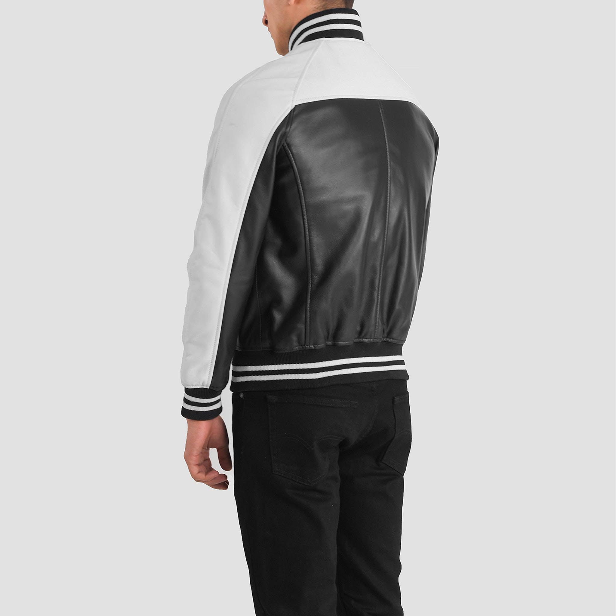 Tristan Leather Varsity Jacket in Black & White – College Letterman Style