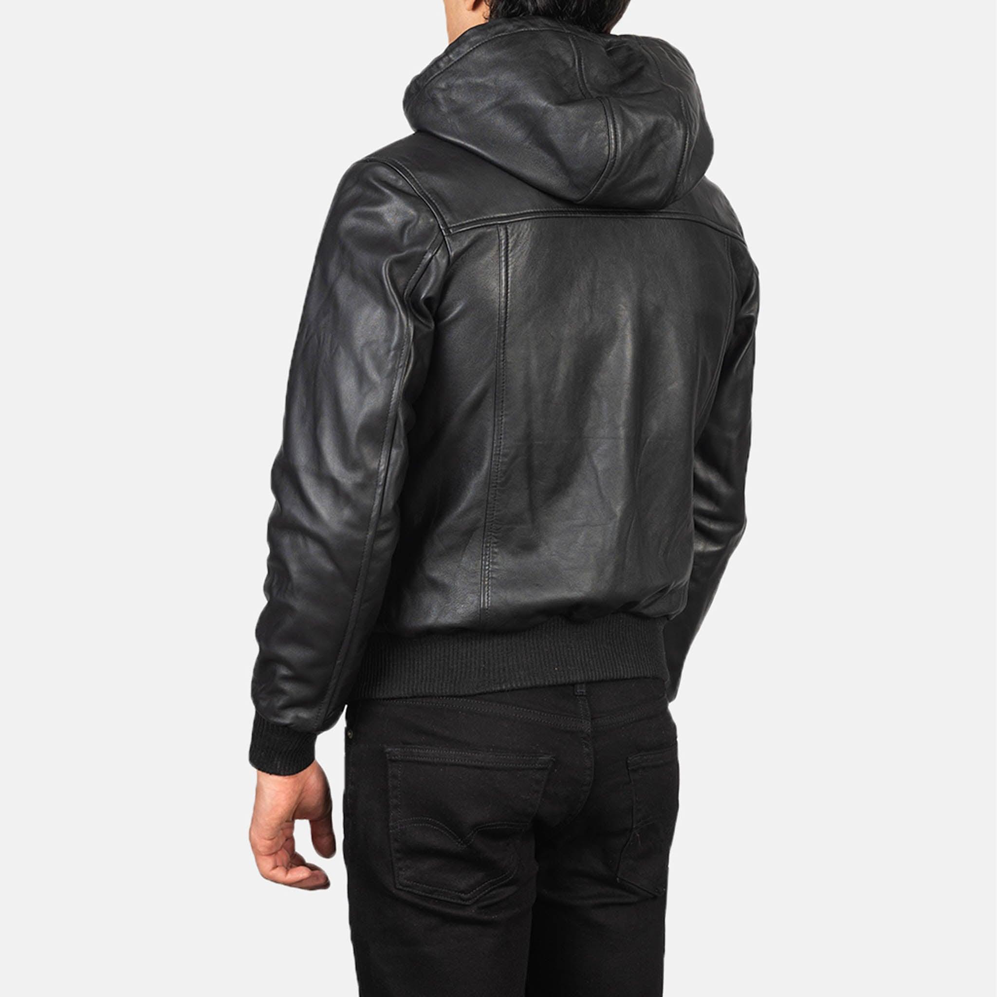 Nintend Black Hooded Leather Bomber Jacket – Iconic Style for Gamers