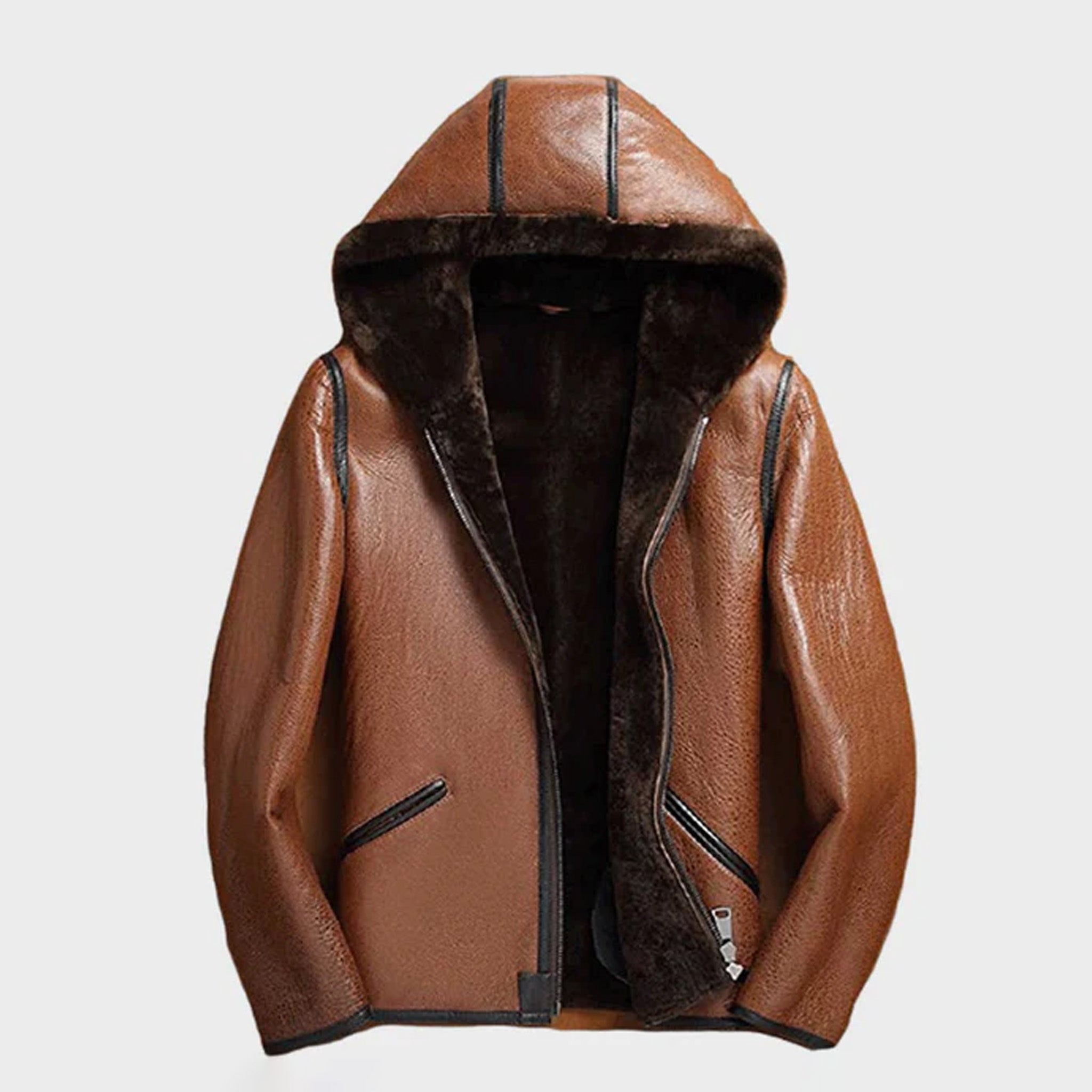 Men’s Brown Shearling Sheepskin Leather Jacket – Premium Warmth & Style