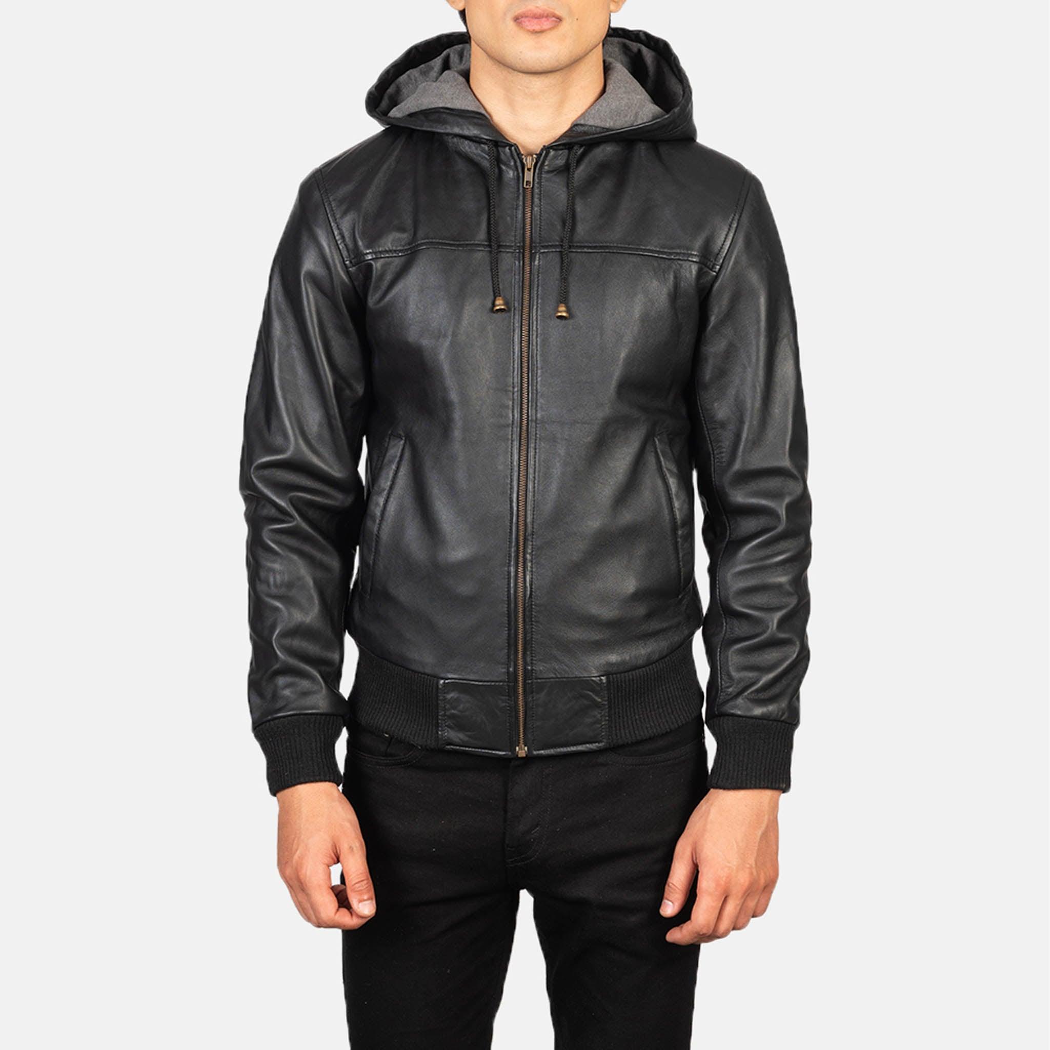 Nintend Black Hooded Leather Bomber Jacket – Iconic Style for Gamers