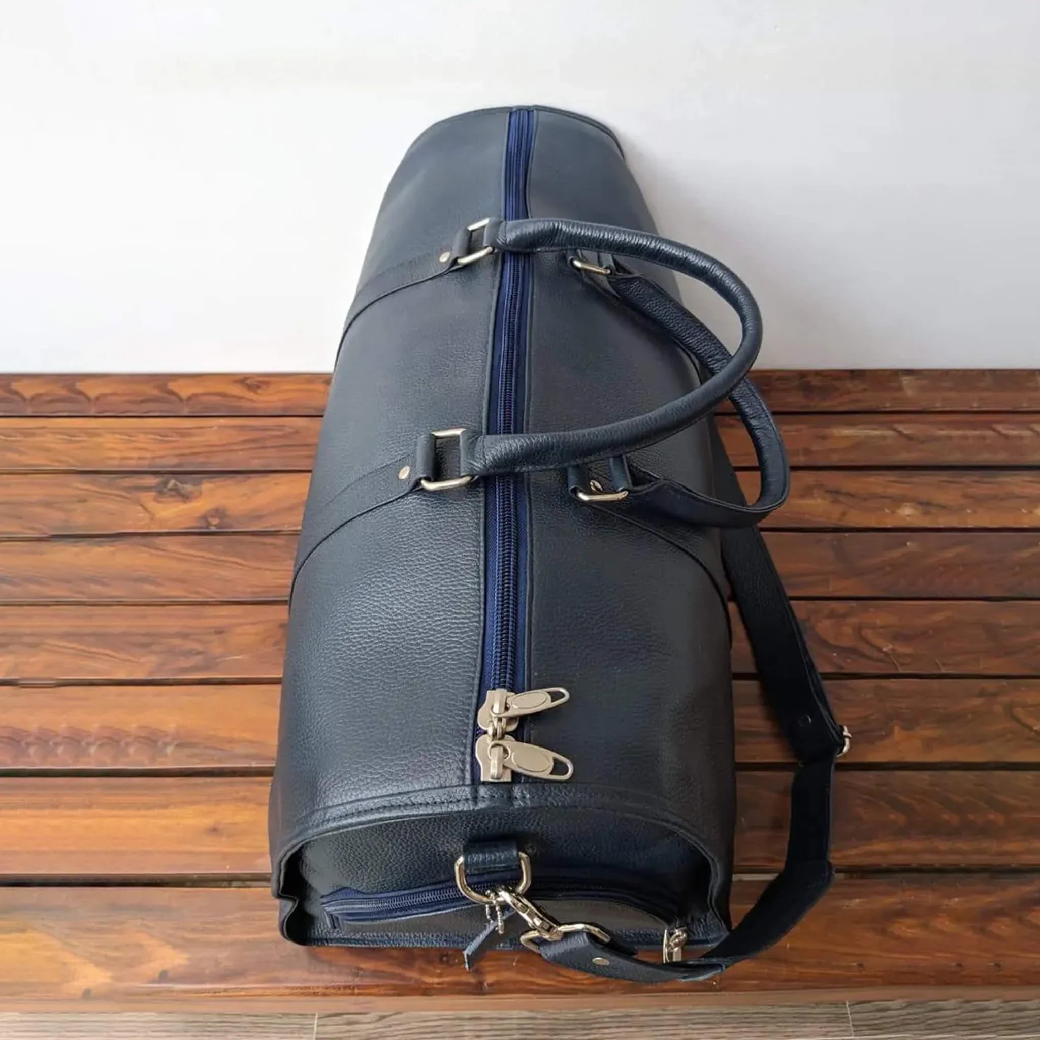 Black Luxury Real Leather Duffle Bag for Travel & Gym