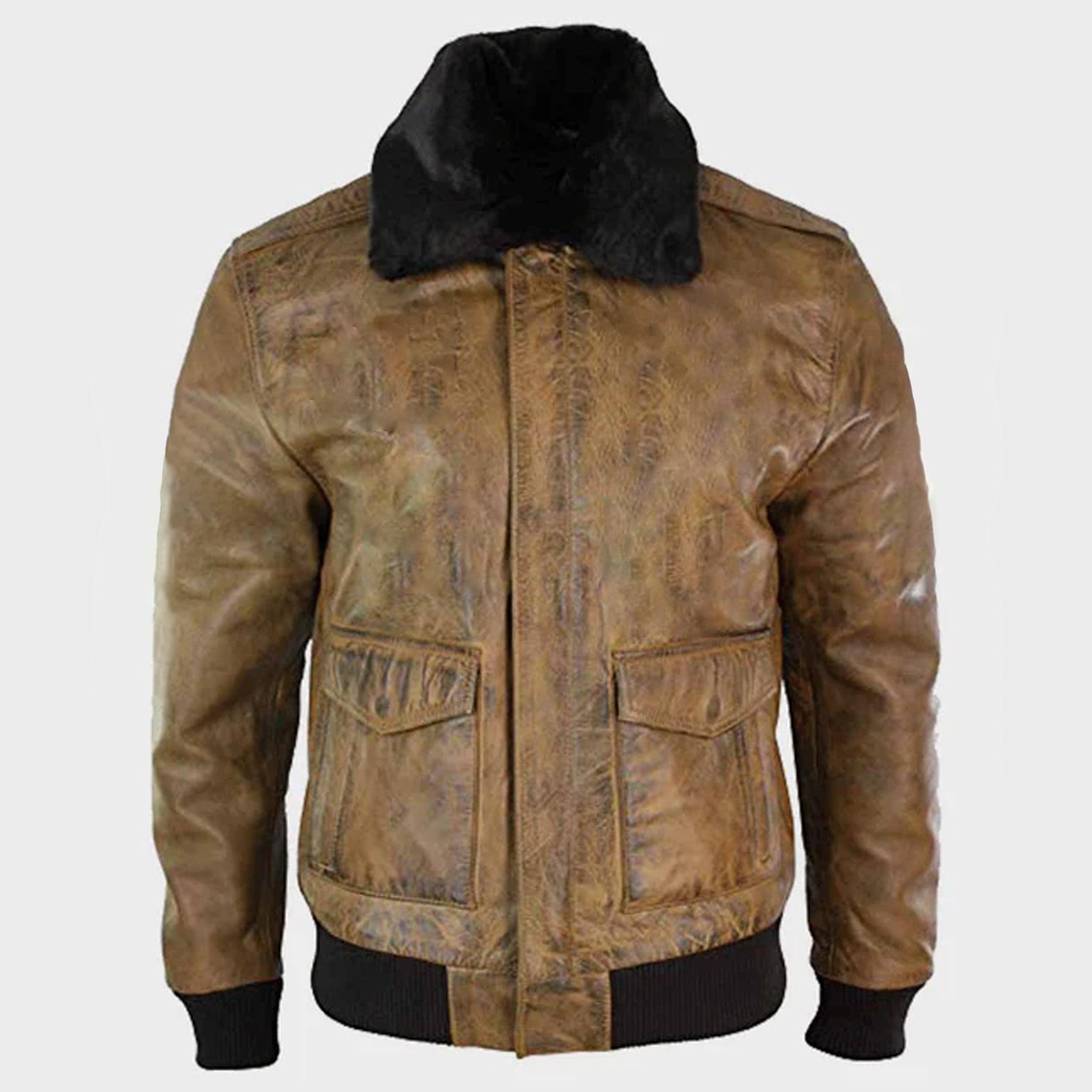 Men's Aviator Tan Bomber Leather Jacket - Classic Style & Ultimate Comfort