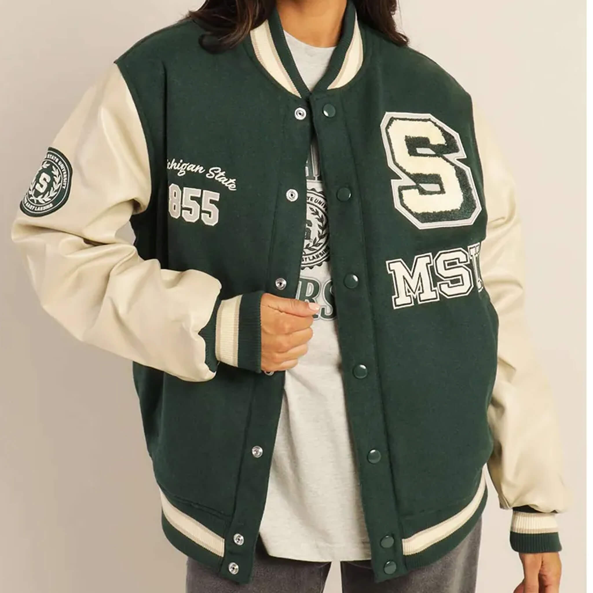 Michigan State Varsity Jacket – Green Wool College Style