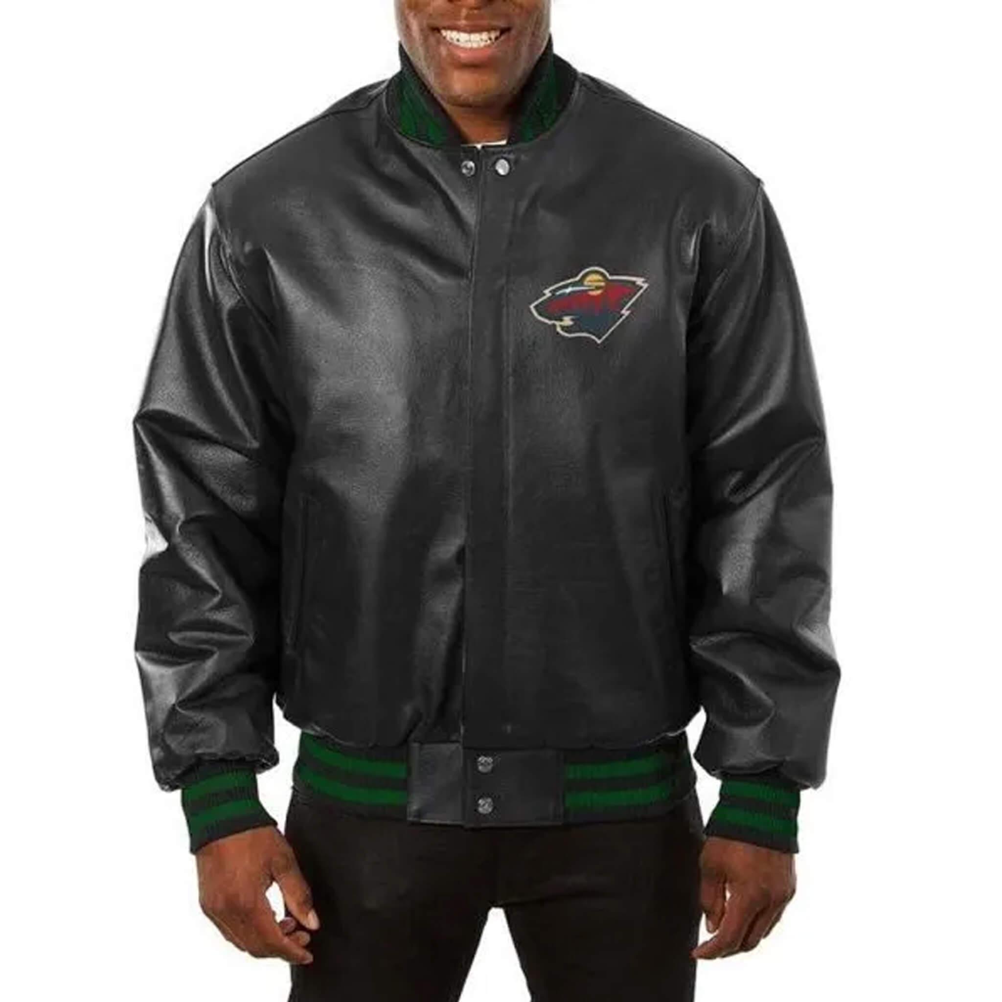 Minnesota Wild Black Leather Varsity Jacket - Classic Style