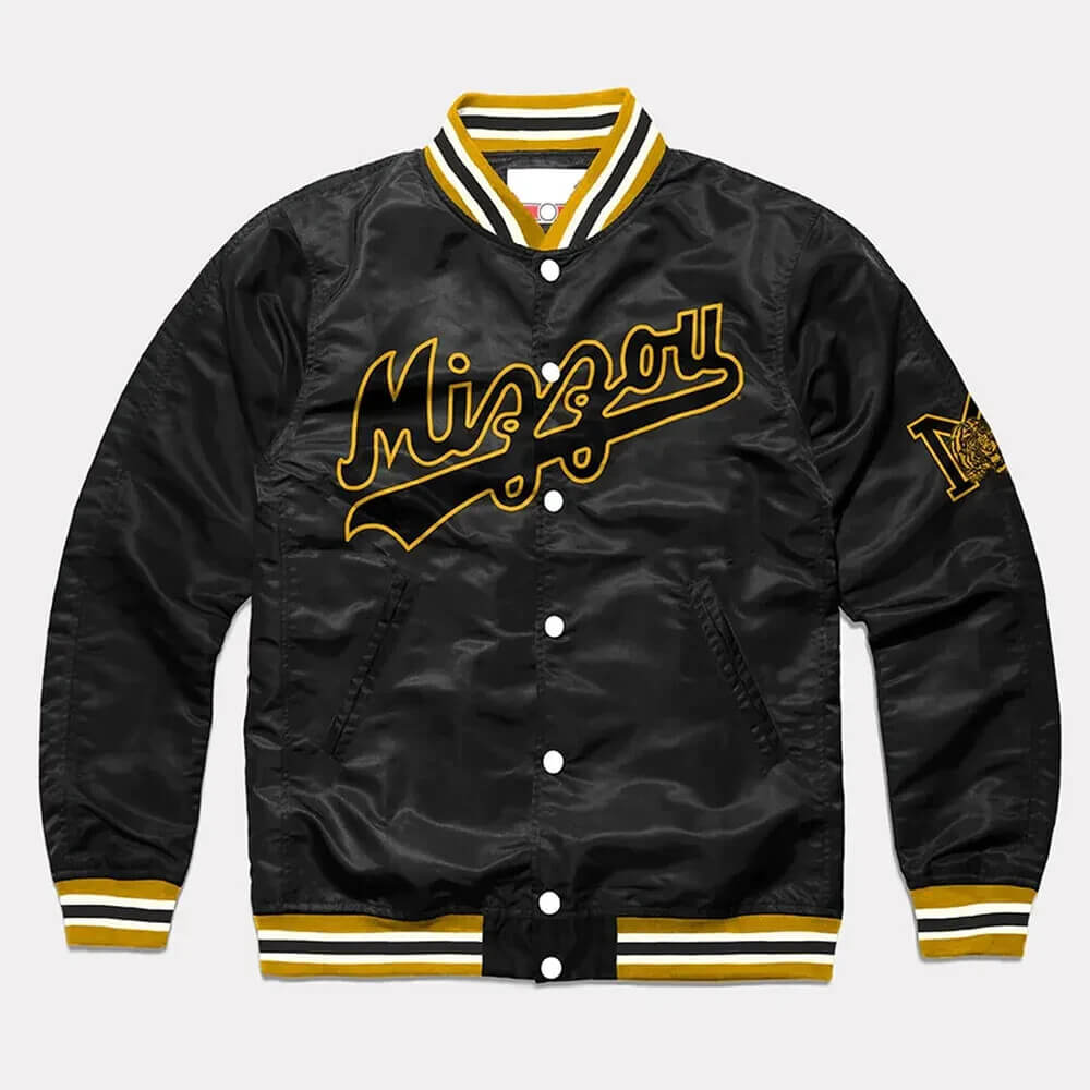 Letterman Missouri Tigers Script Black Satin Varsity Jacket