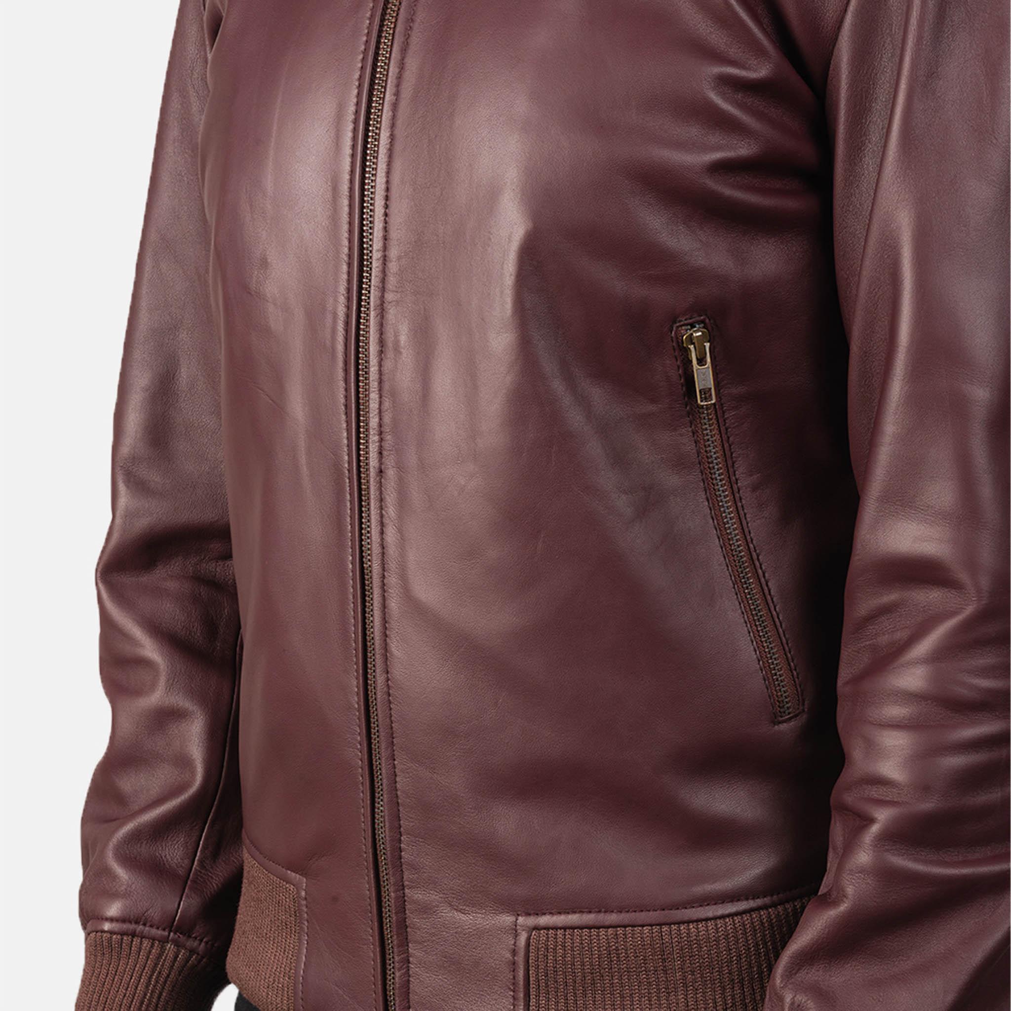 Rayne Maroon Leather Bomber Jacket for Men – Classic Style and Modern Fit