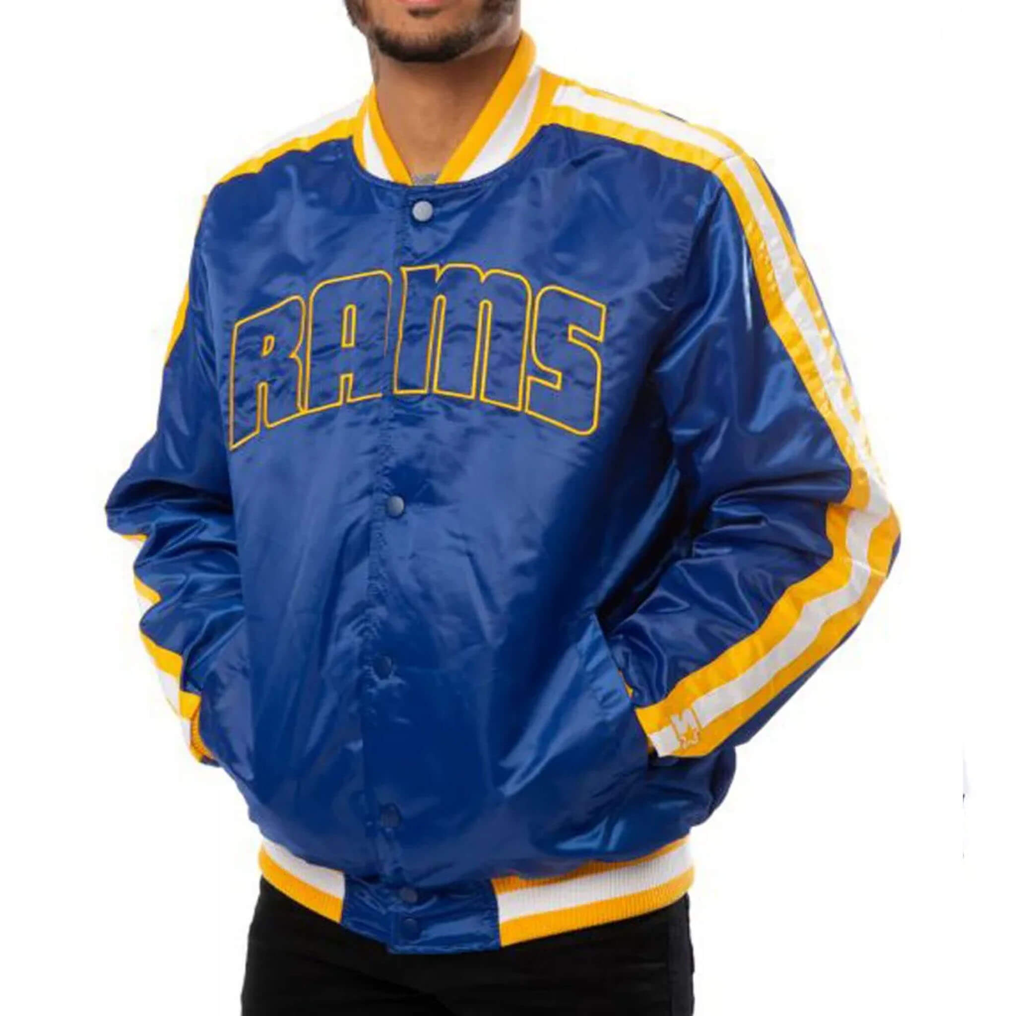 Rams LA Satin Varsity Jacket – Blue NFL Football Style