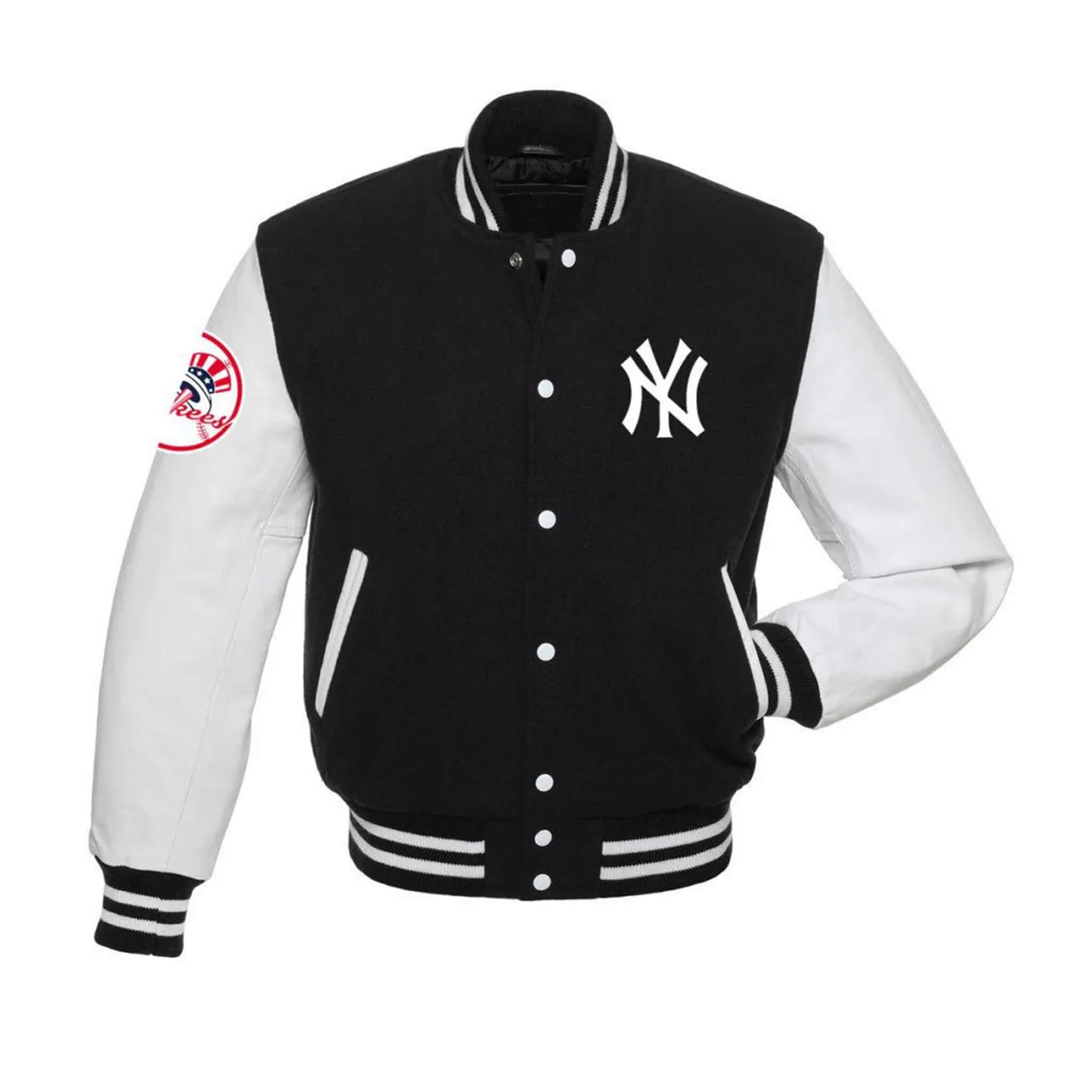 NY Yankees Varsity Jacket – Black & White Baseball Style
