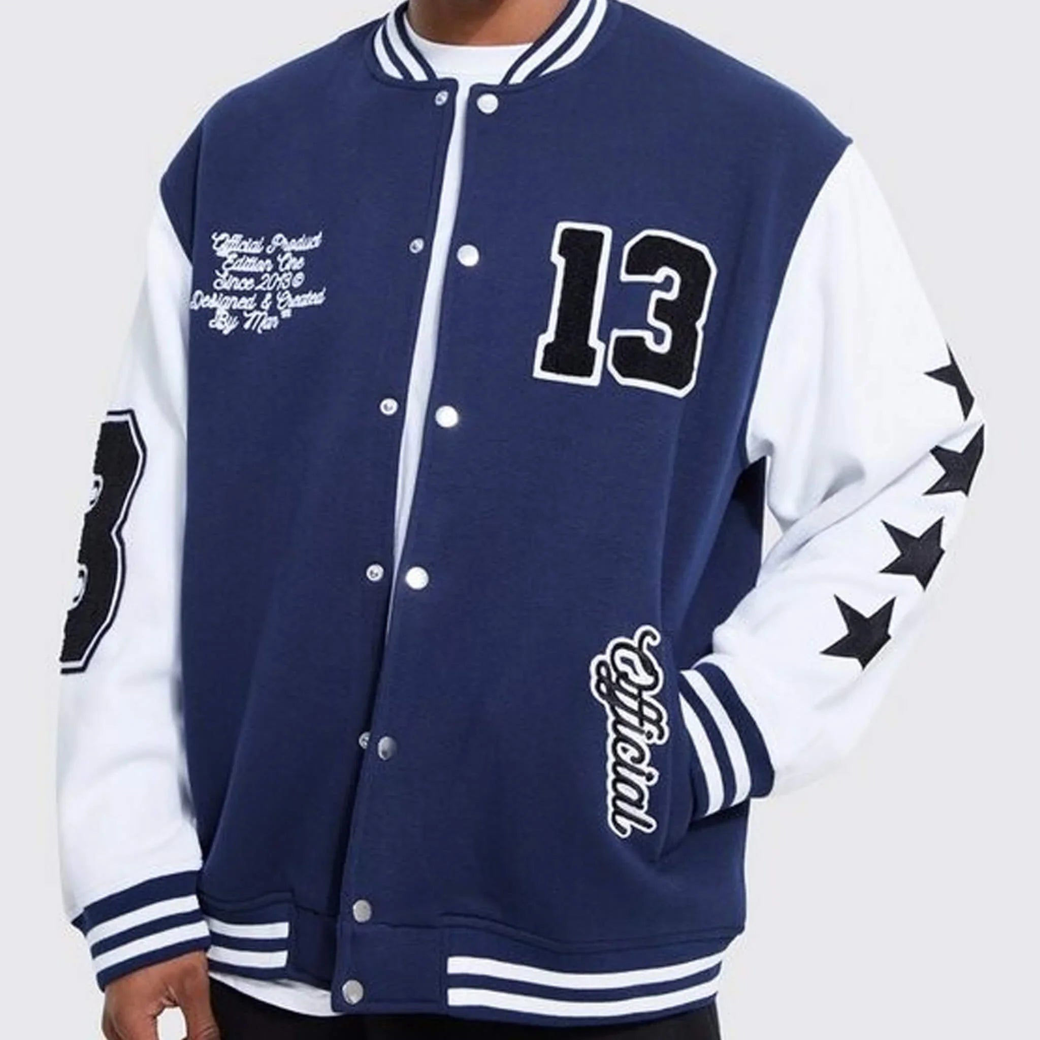 N13 Oversized Navy Blue Varsity Jacket – Classic Streetwear