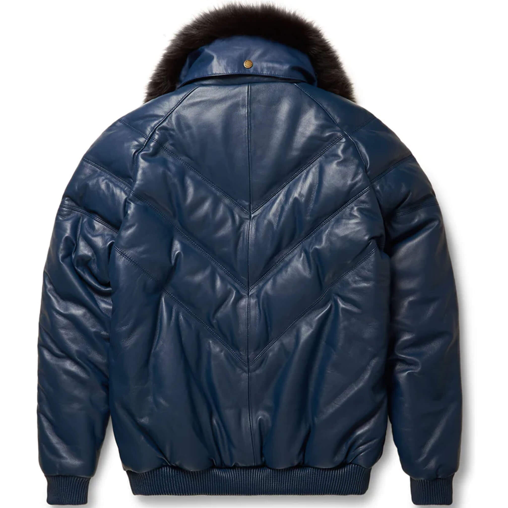 Back view of vintage-style V-Bomber jacket for men and women with quilted chevron bubble pattern