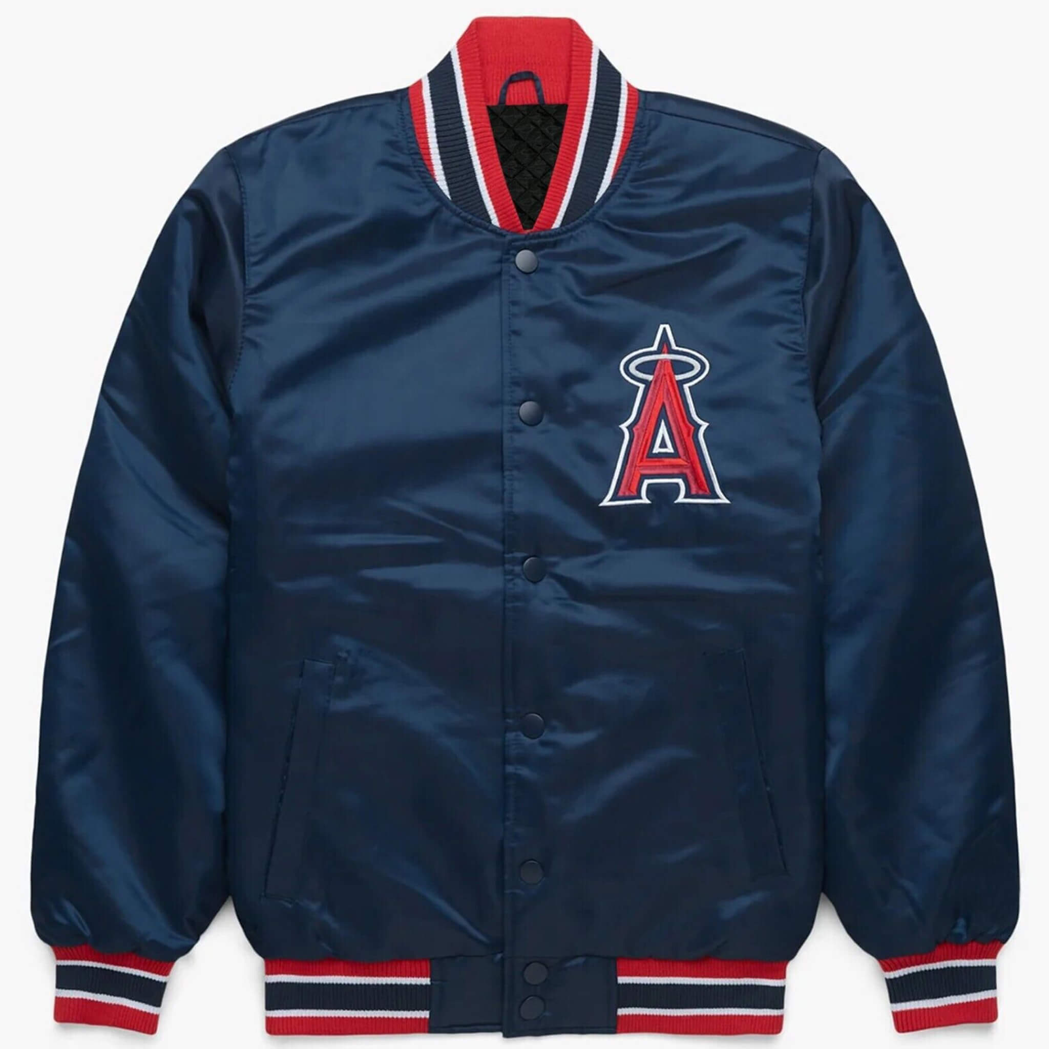 Navy Satin Varsity Bomber Jacket – Baseball Style Outerwear