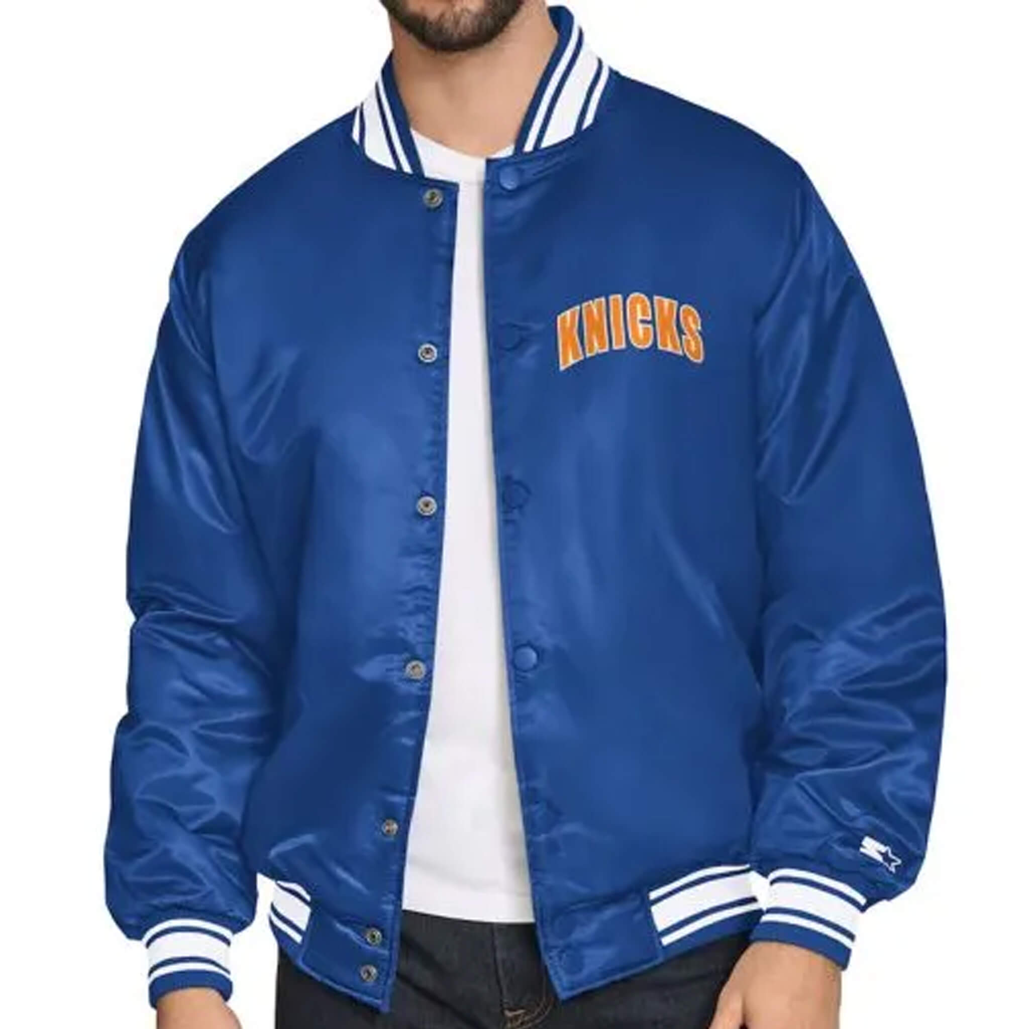 New York Knicks Varsity Jacket – Blue Satin NBA Gear