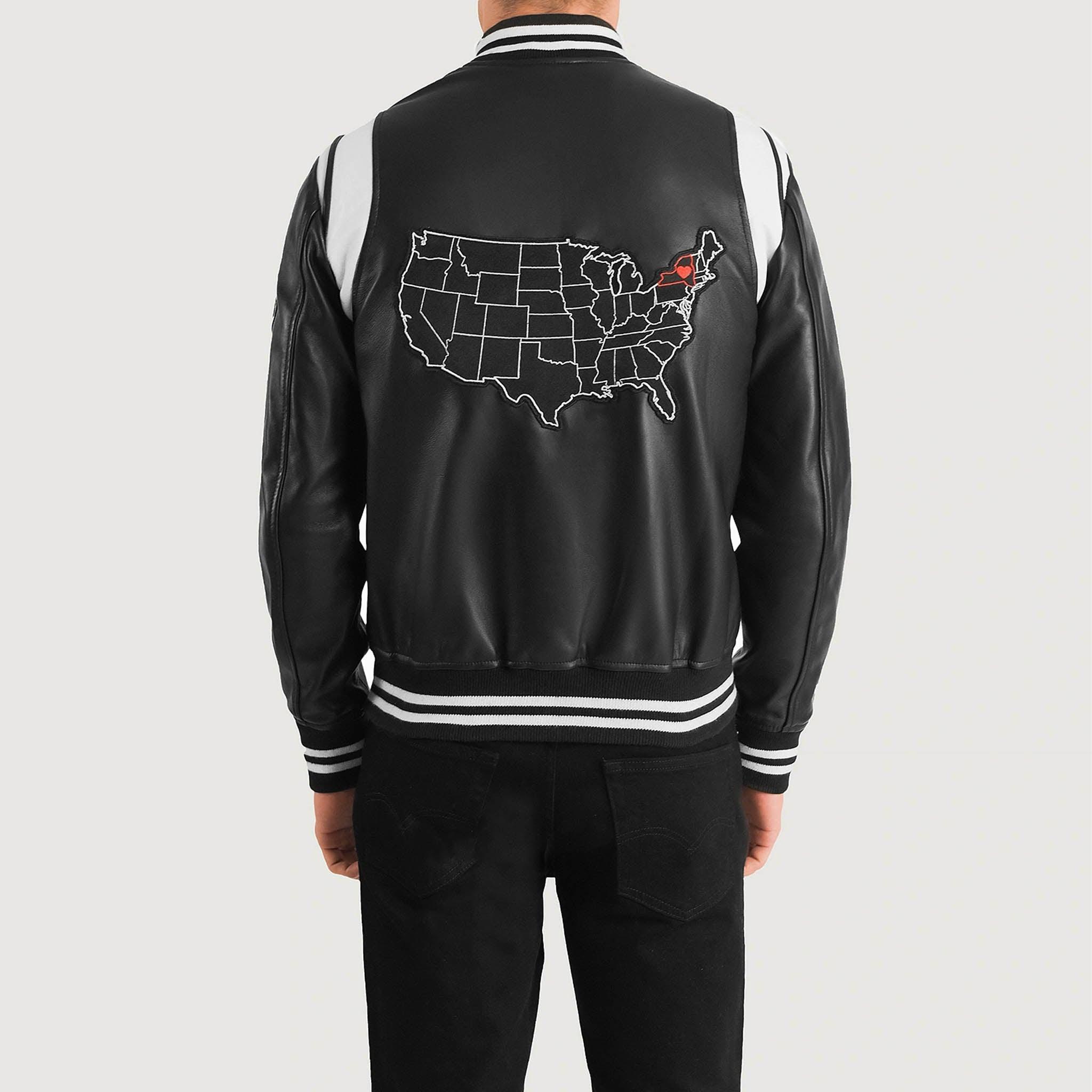 Hazel New York Black Leather Varsity Jacket – College Letterman Baseball Style