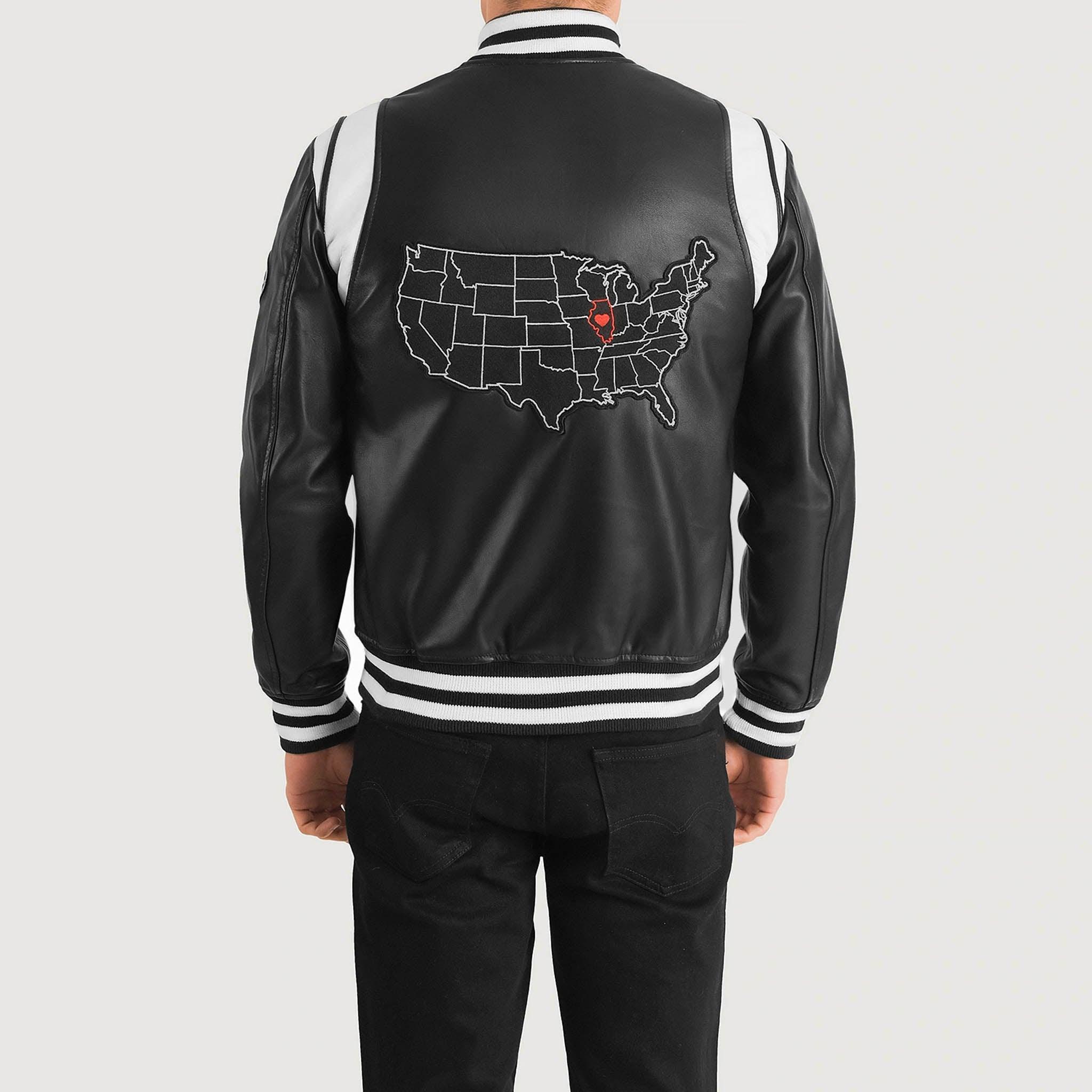 Hazel Illinois Black Leather Varsity Jacket – College Letterman Baseball Style