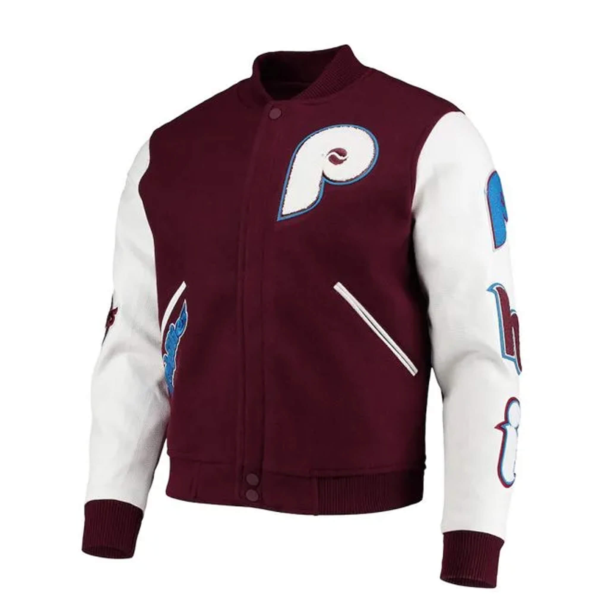 Burgundy Phillies Varsity Jacket – Wool & Leather Trim