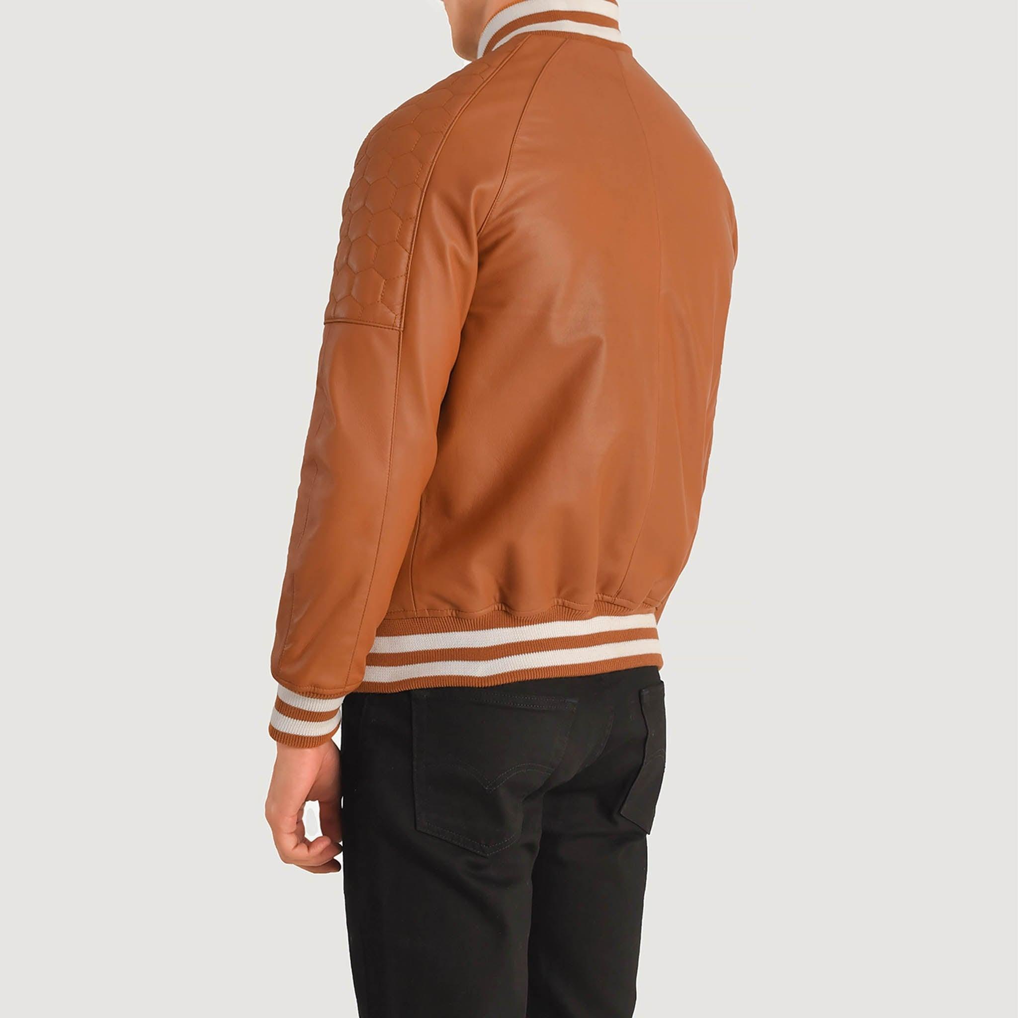 Felix Varsity Jacket in Genuine Gold Brown Leather – Perfect for Custom Embroidery