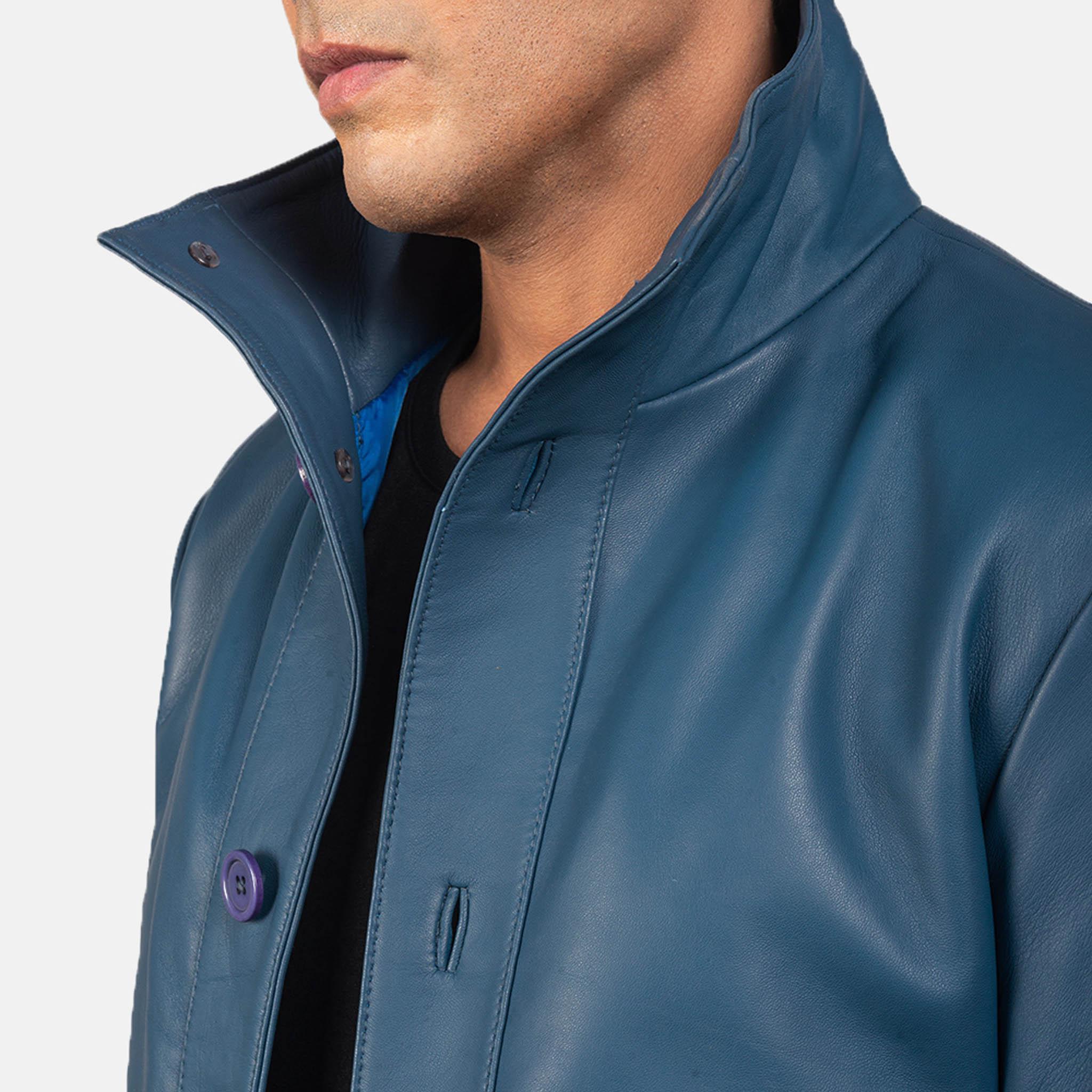 Calem Blue Leather Bomber Jacket – Men's Stylish Leather Outerwear