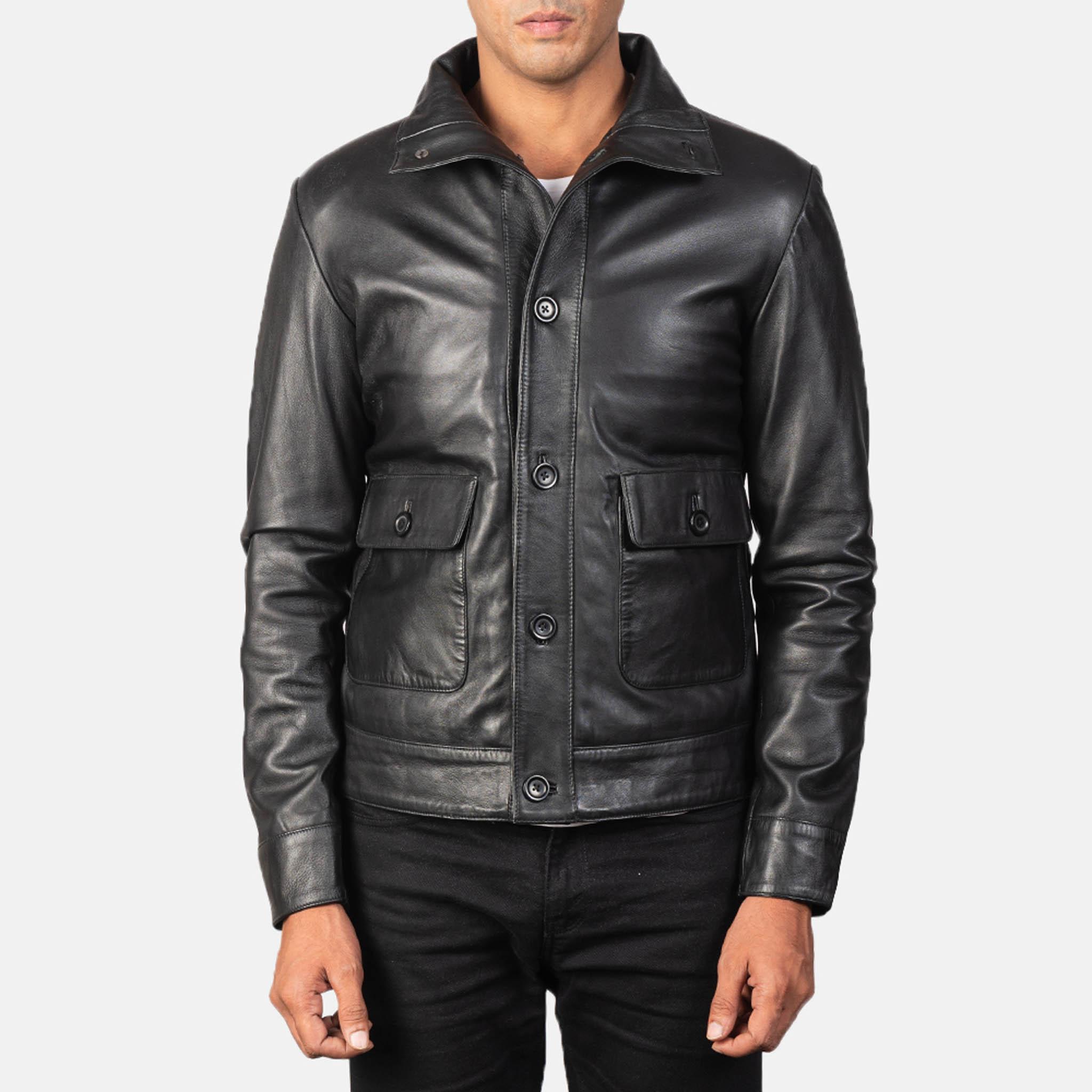 Calem Blue Leather Bomber Jacket – Men's Stylish Leather Outerwear