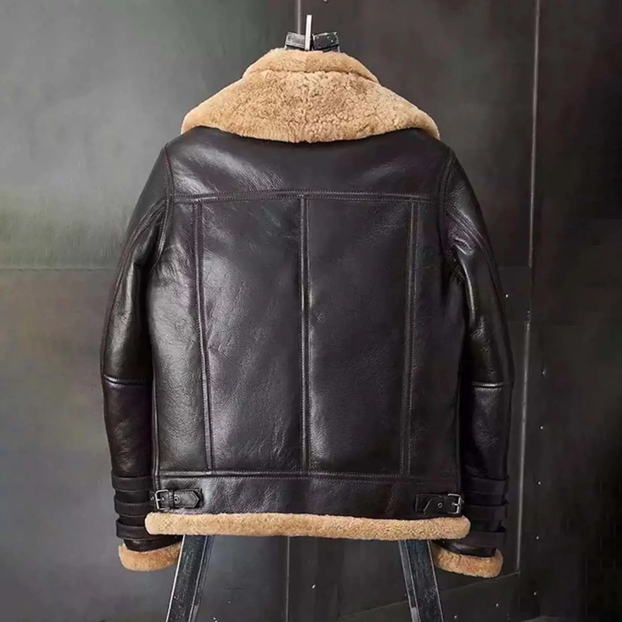 Boldern Double Collar B3 Bomber Jacket - Shearling Leather Fur Motorcycle Coat - leathergang.com