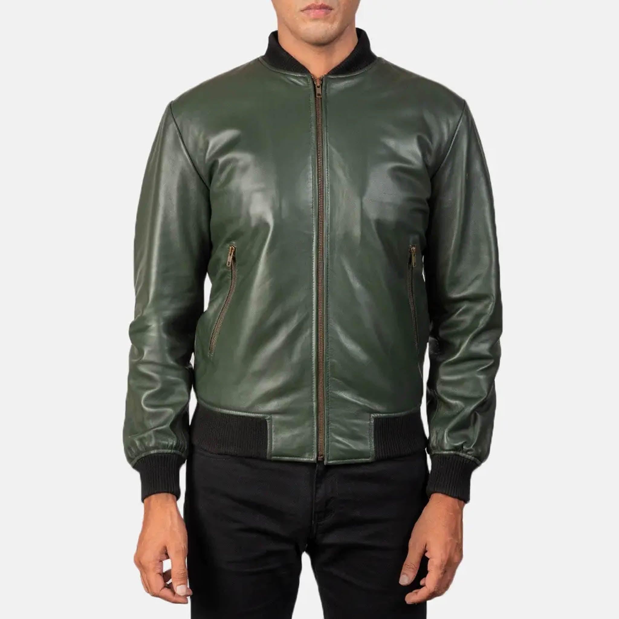 Rayne Green Leather Bomber Jacket – Perfect Blend of Style and Functionality