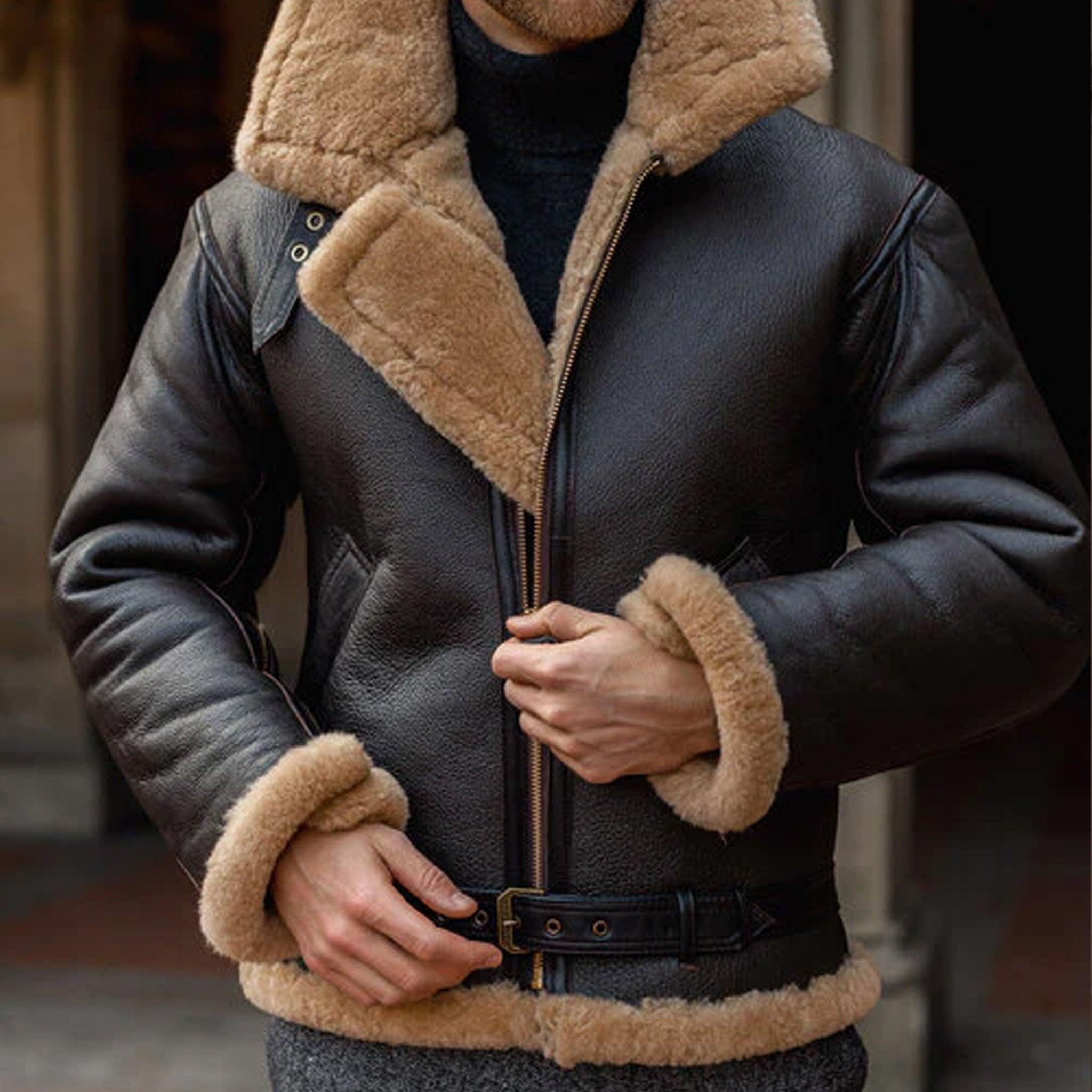 Men's B3 RAF Shearling Leather Jacket – Warm Sheepskin Aviator Bomber - leathergang.com